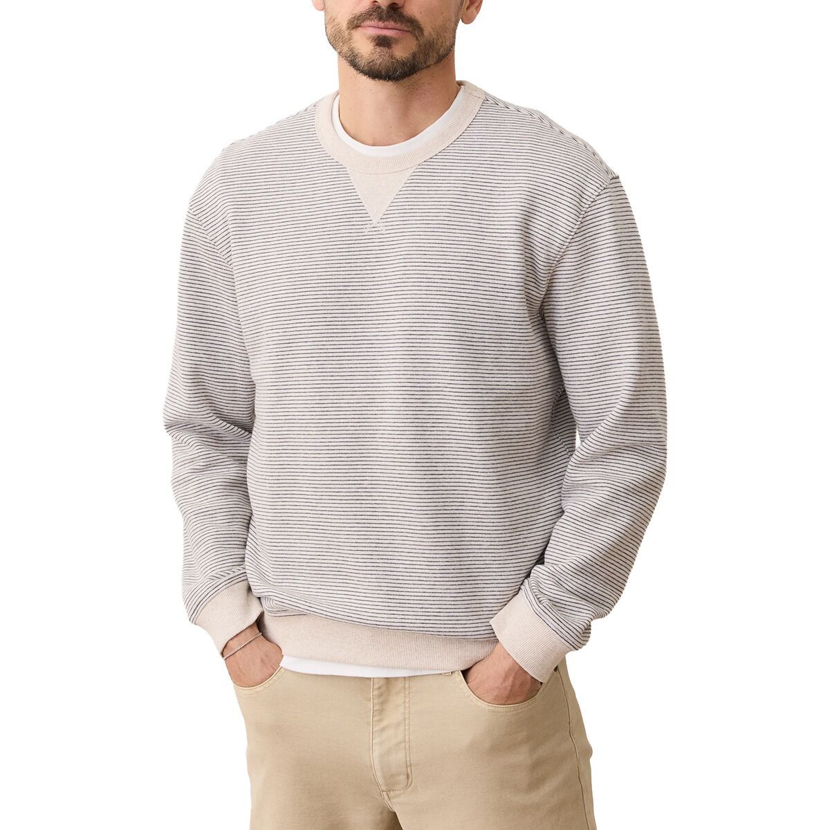 Image of Marine Layer Relaxed Cloud 9 Fleece Crewneck Sweatshirt - Men's Driftwood Baja Stripe, M