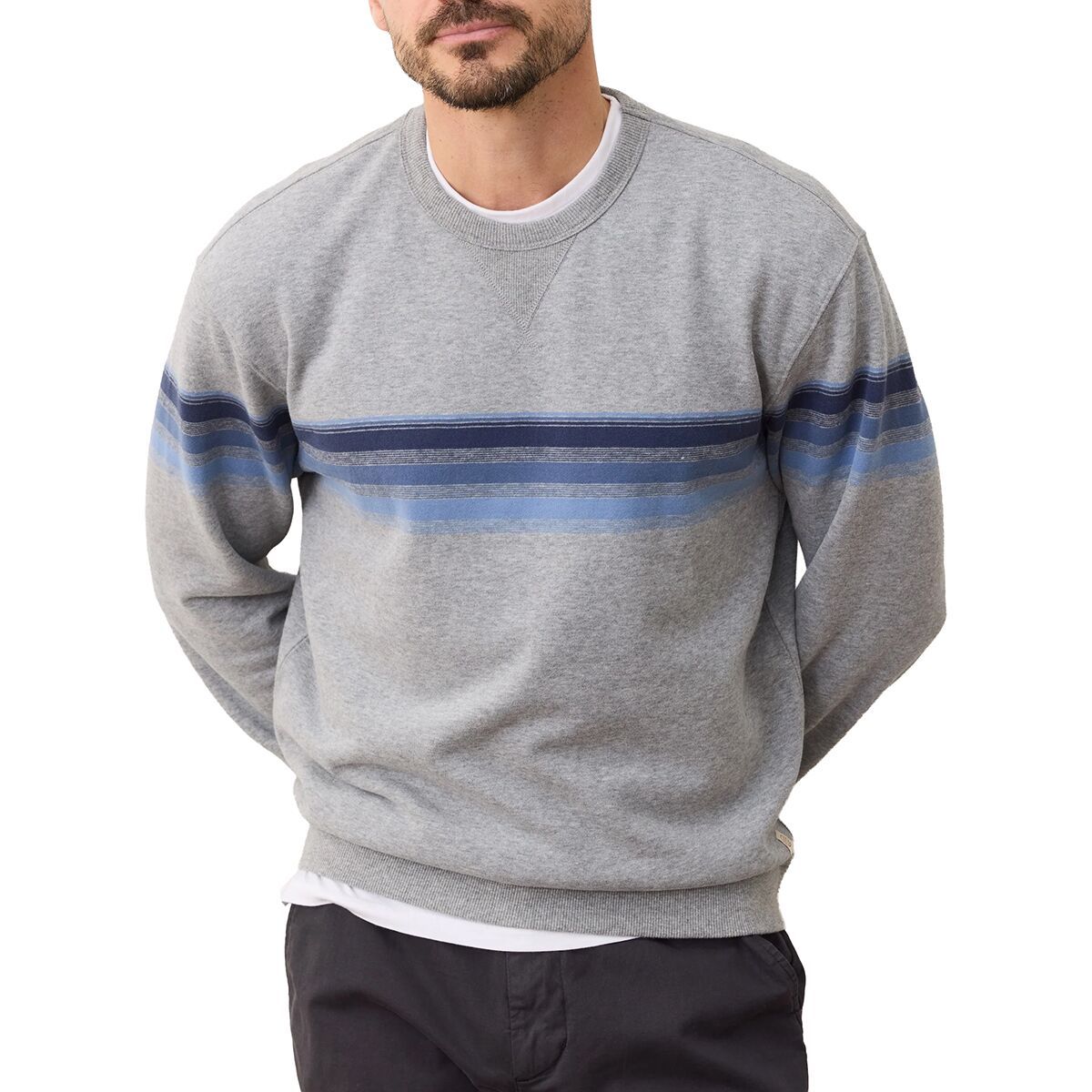 Image of Marine Layer Relaxed Cloud 9 Fleece Crewneck Sweatshirt - Men's Heather Grey/Multi Stripe, S