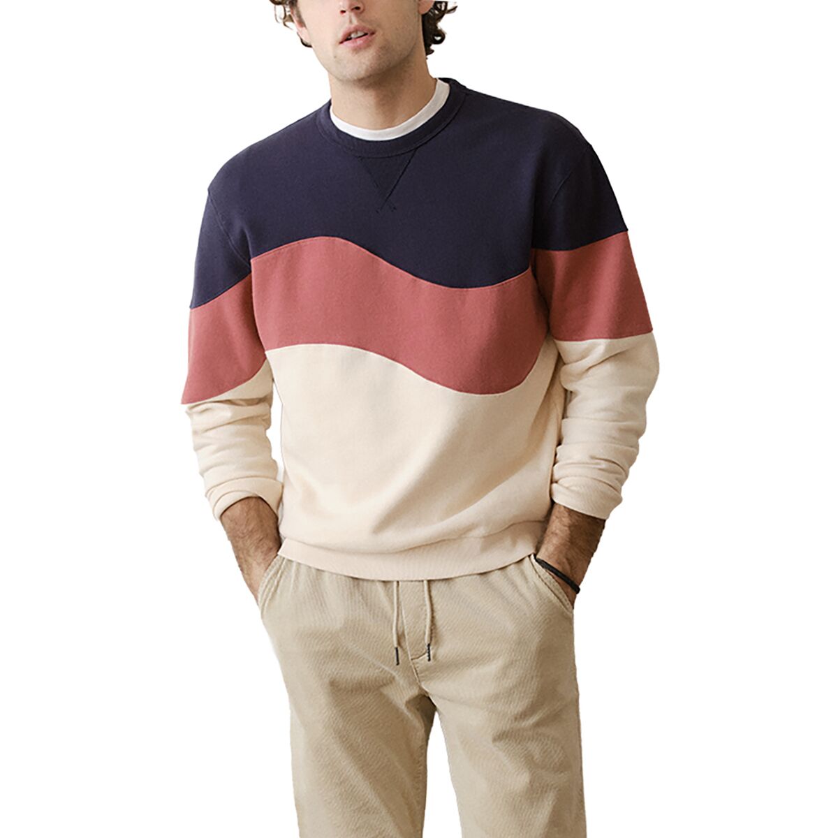 Image of Marine Layer Relaxed Cloud 9 Fleece Crewneck Sweatshirt - Men's Withered Rose Colorblock, S