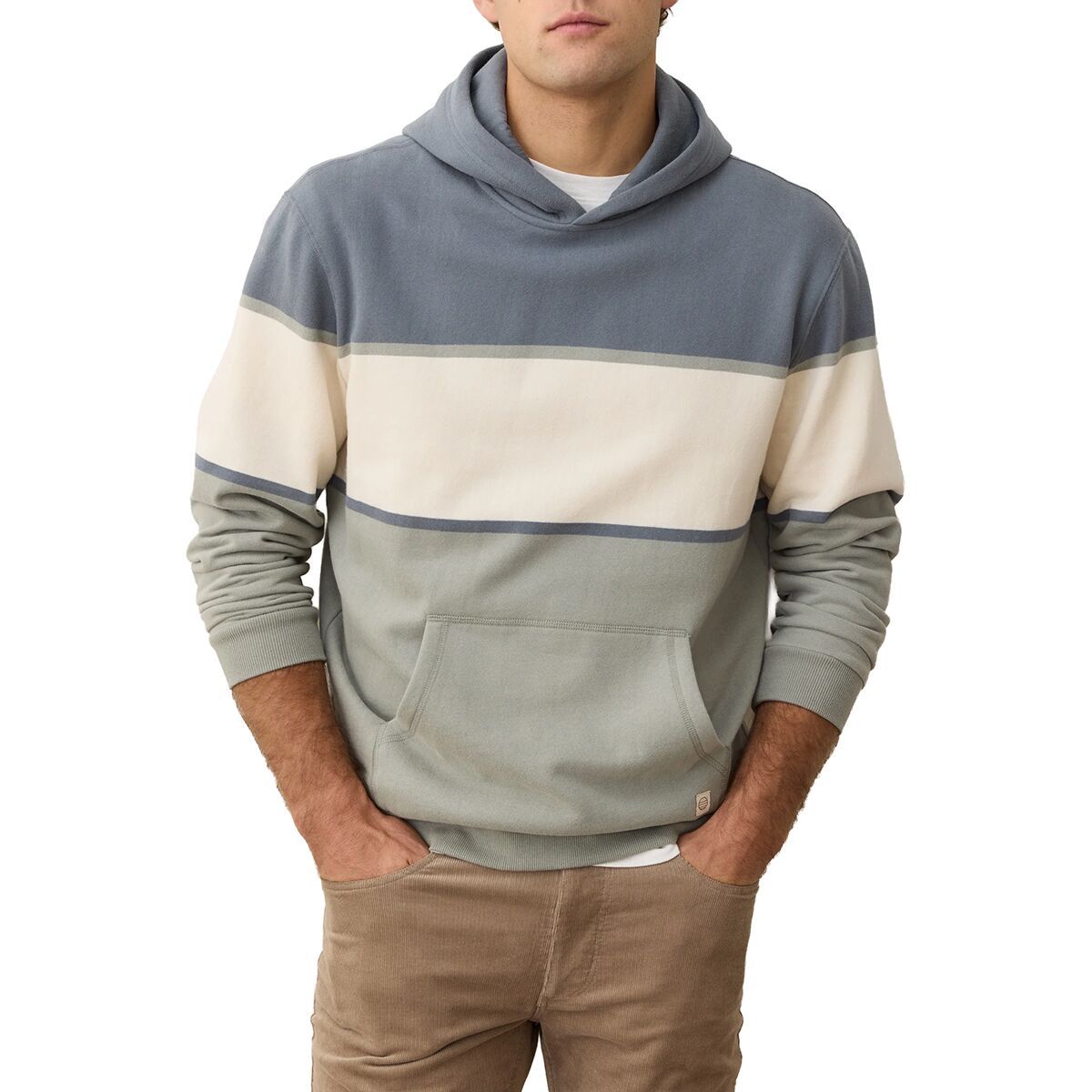 Image of Marine Layer Relaxed Cloud 9 Fleece Hoodie - Men's Blue/Neutral Colorblock, XXL