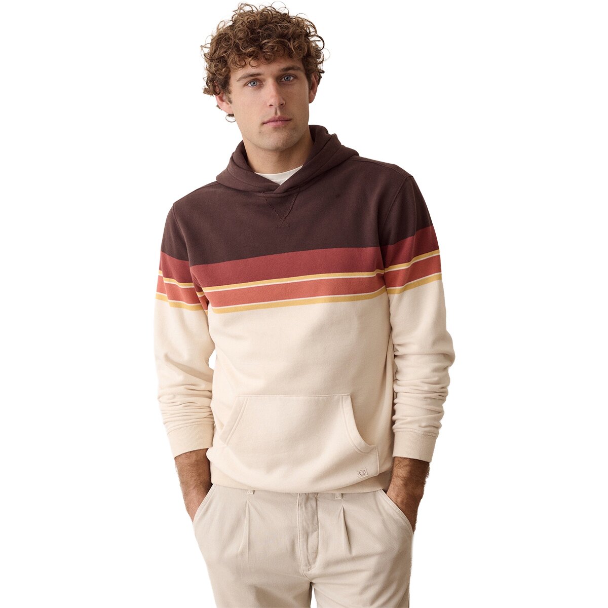 Image of Marine Layer Relaxed Cloud 9 Fleece Hoodie - Men's Brown Colorblock, XL