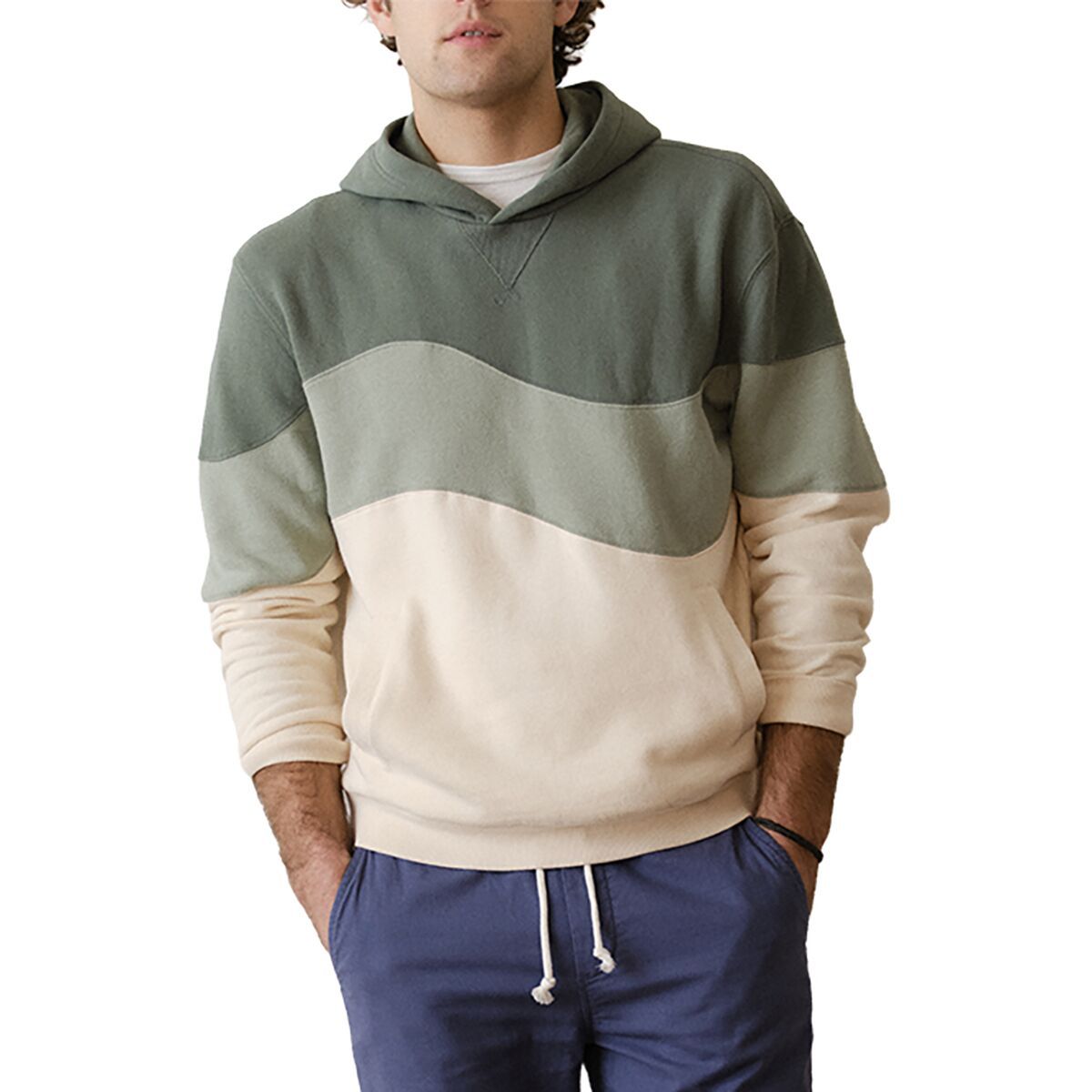 Image of Marine Layer Relaxed Cloud 9 Fleece Hoodie - Men's Green Colorblock, XL