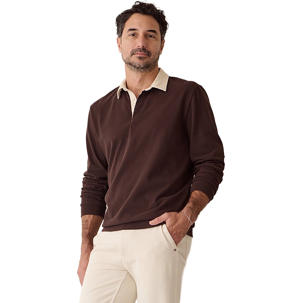 Image of Marine Layer Sueded Rugby Polo - Men's Java, S