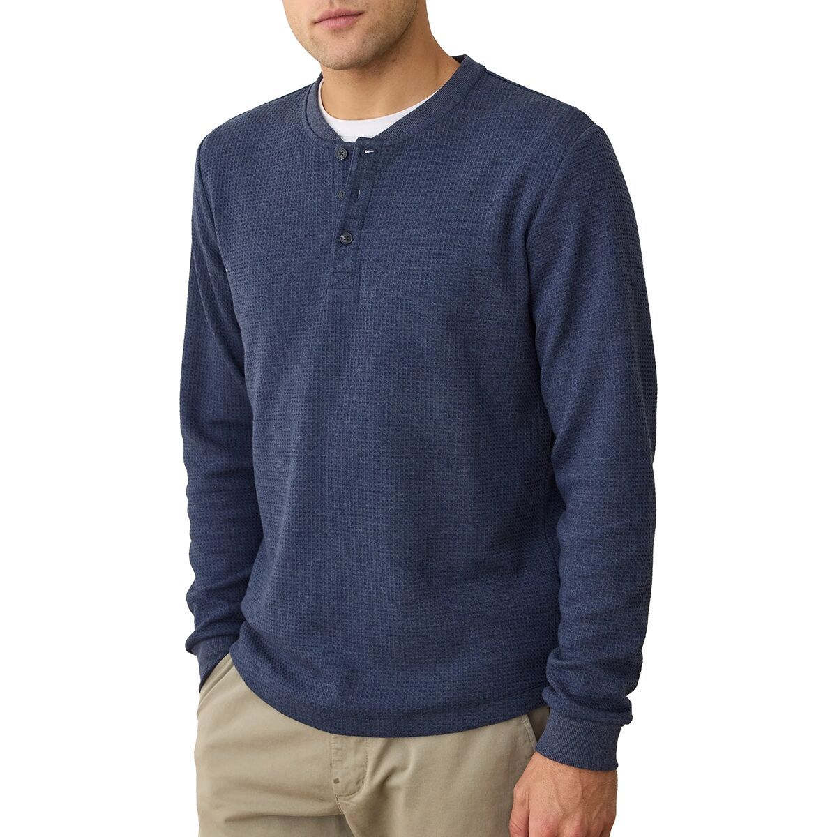 Image of Marine Layer Waffle Henley - Men's Blue, XL
