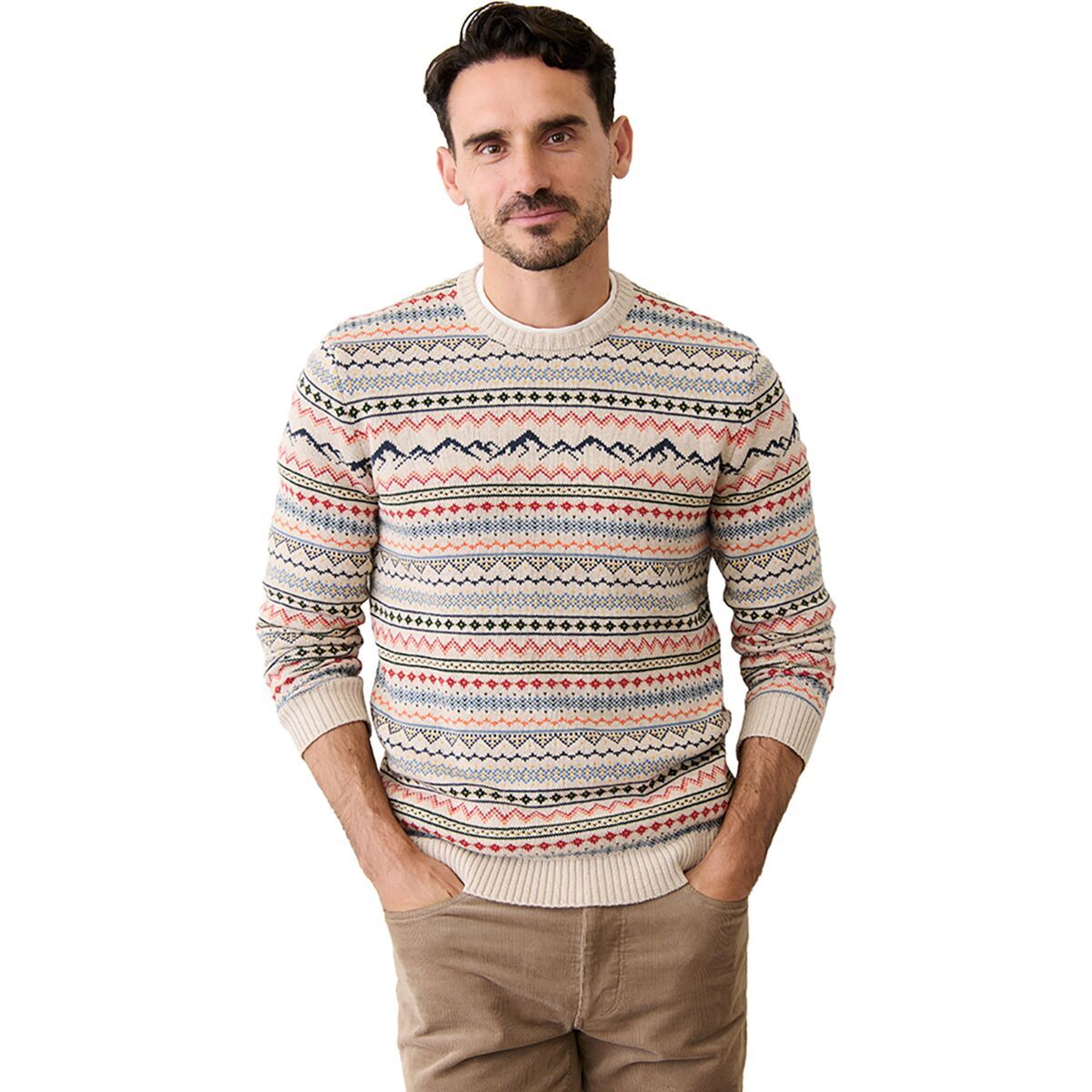 Image of Marine Layer California Fair Isle Crew Sweater - Men's Oatmeal Multi, XL