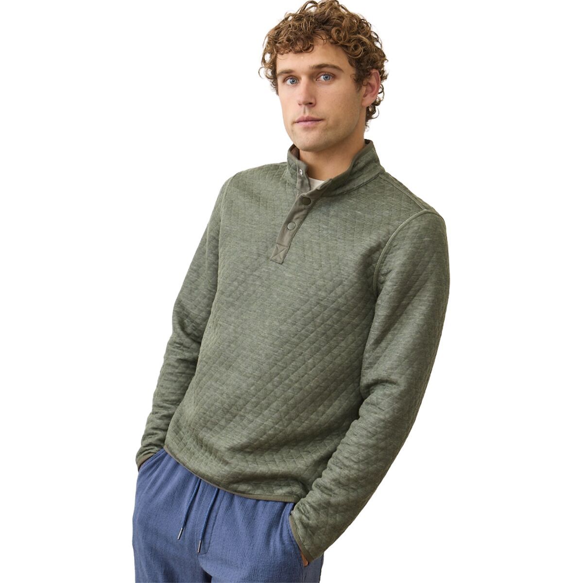 Image of Marine Layer Corbet Quilted Reversible Pullover - Men's Oatmeal/Olive, XL