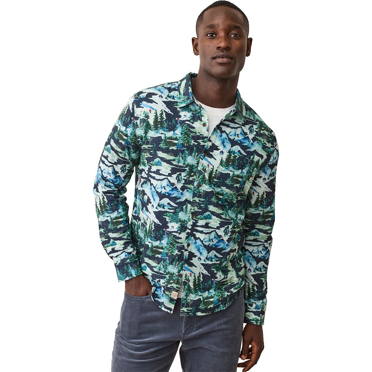 Image of Marine Layer Novelty Brushed Stretch Selvage Shirt - Men's Navy Ski Print, XL