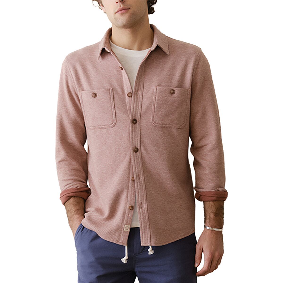 Image of Marine Layer Pacifica Stretch Twill Overshirt - Men's Faded Red, M
