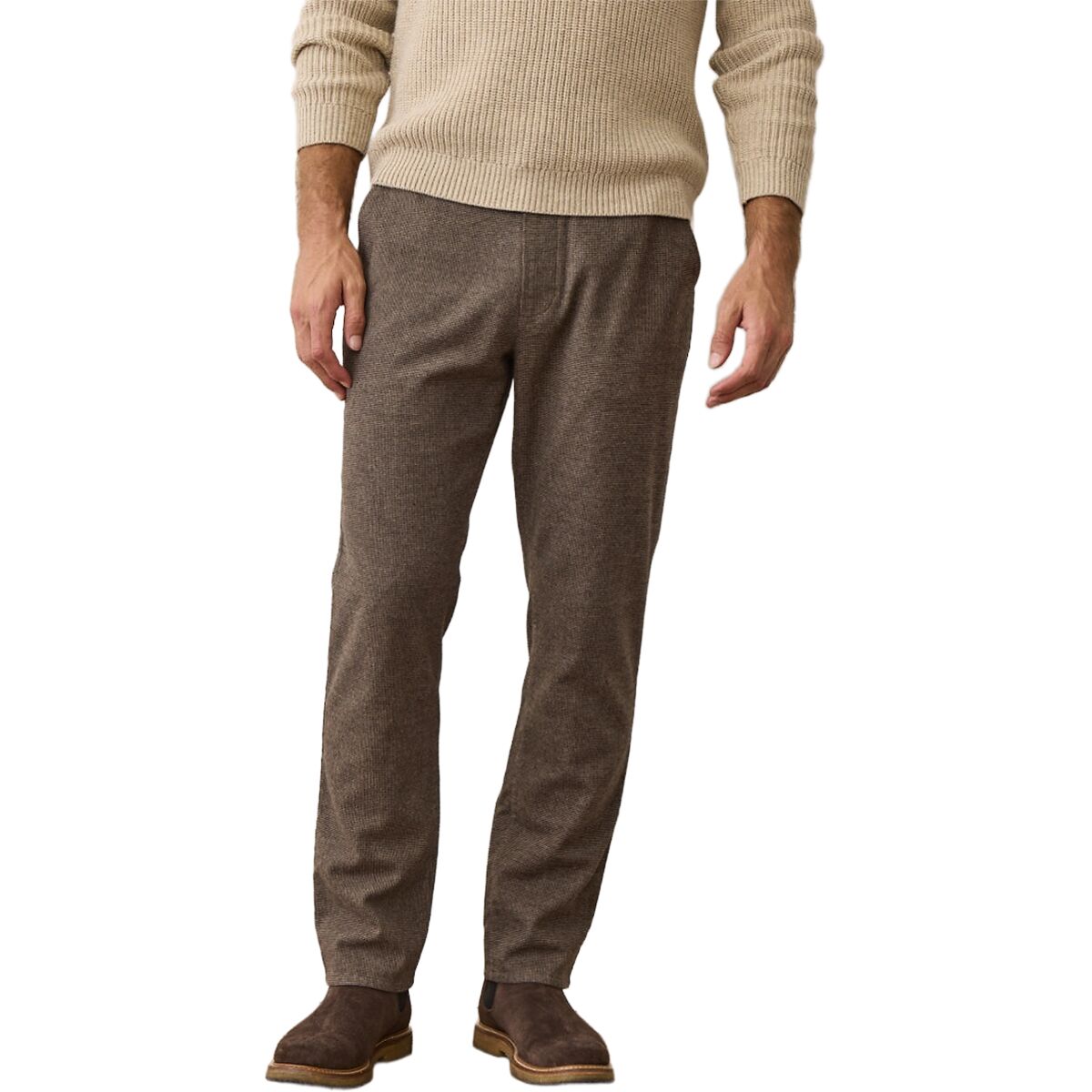 Marine Layer Saturday Houndstooth Chino - Slim Straight Pant - Men's Dark Taupe, M-32