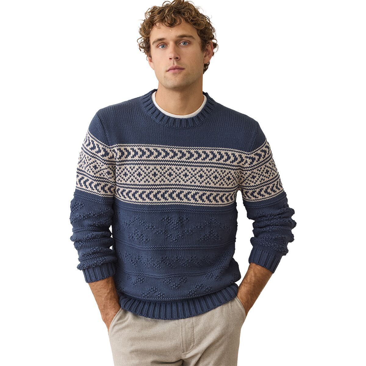 Image of Marine Layer Textured Fair Isle Crew Sweater - Men's Navy, L