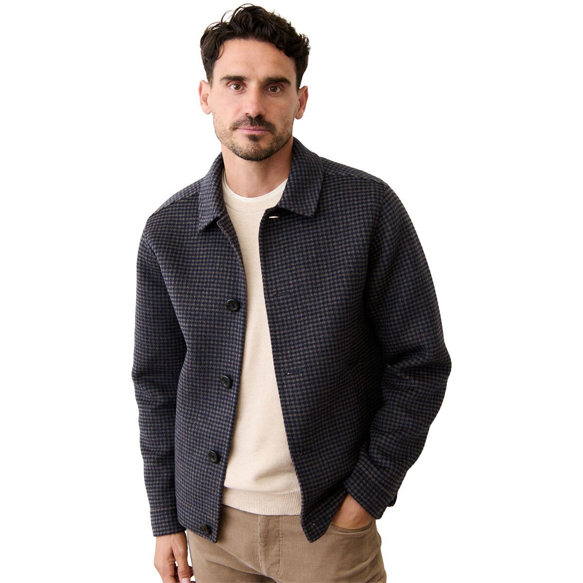Image of Marine Layer Wool Jacket - Men's Navy/Taupe Houndstooth, M