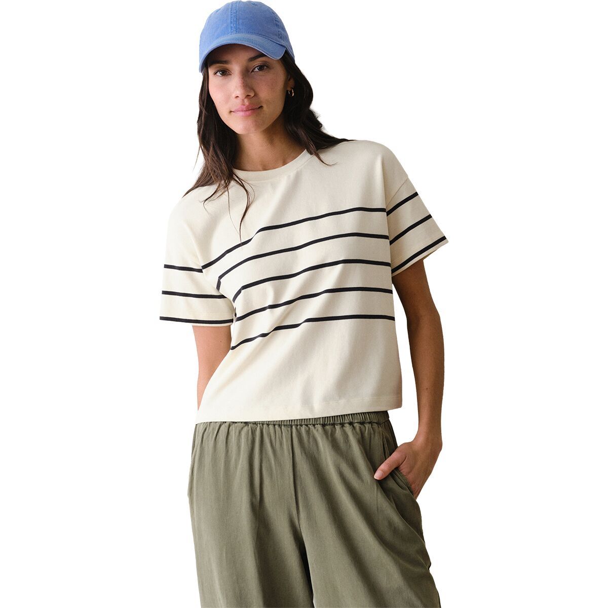 Image of Marine Layer Cloud 9 Jersey Stripe Crew T-Shirt - Women's Black/White Stripe, S