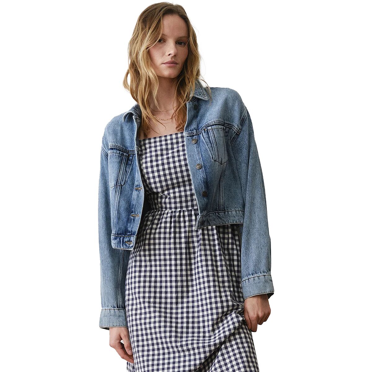 Image of Marine Layer Cropped Denim Jacket - Women's Medium Wash, XL