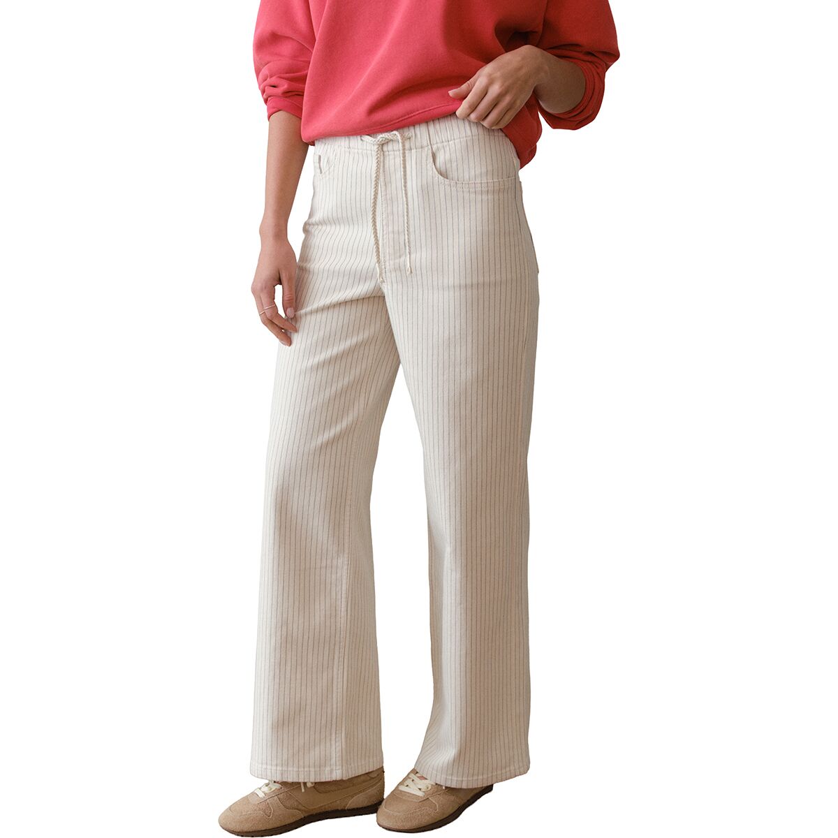Image of Marine Layer Drawstring Railroad Wide Leg Pant - Women's Ticking Stripe, XL