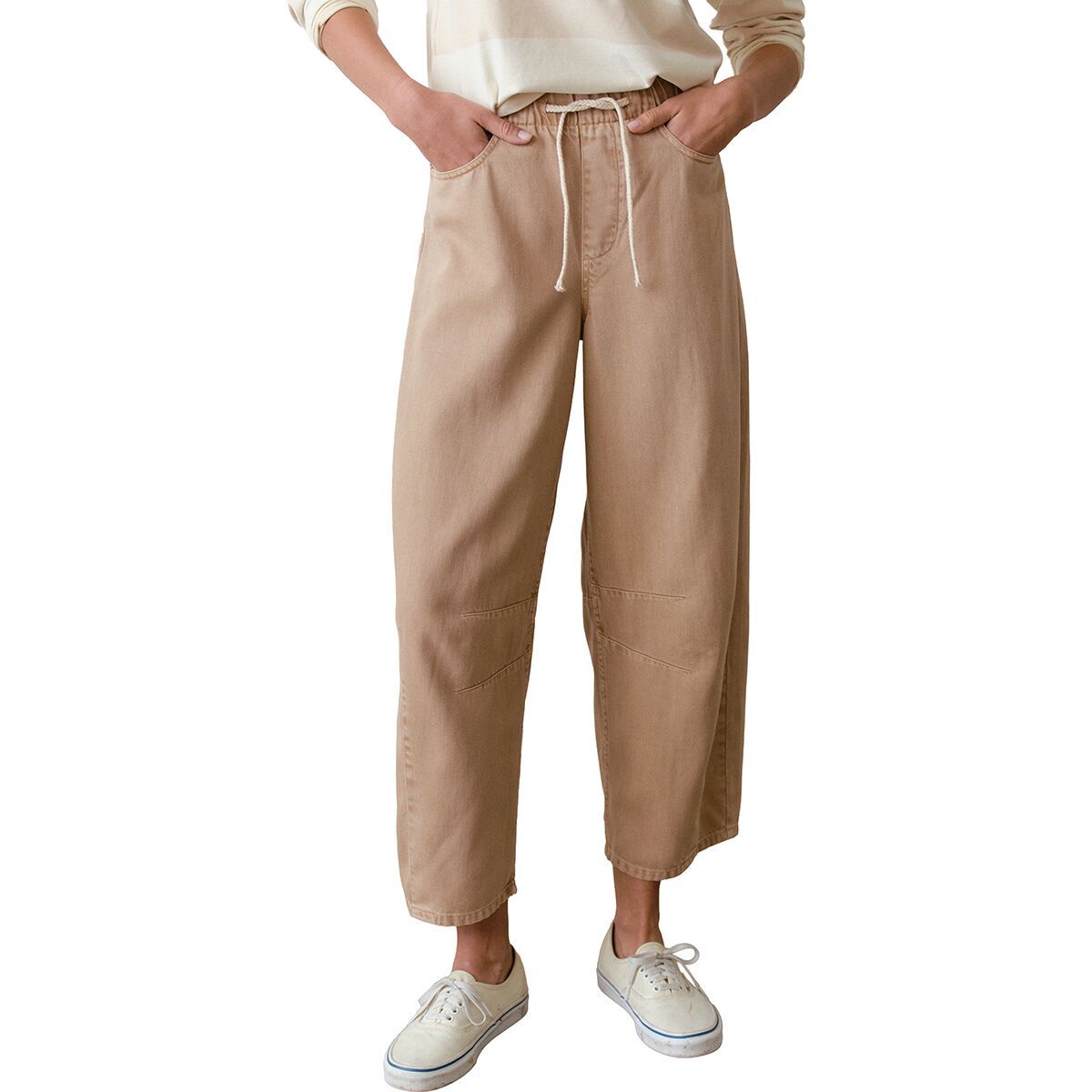Image of Marine Layer Drawstring Twill Barrel Pant - Women's Khaki, S