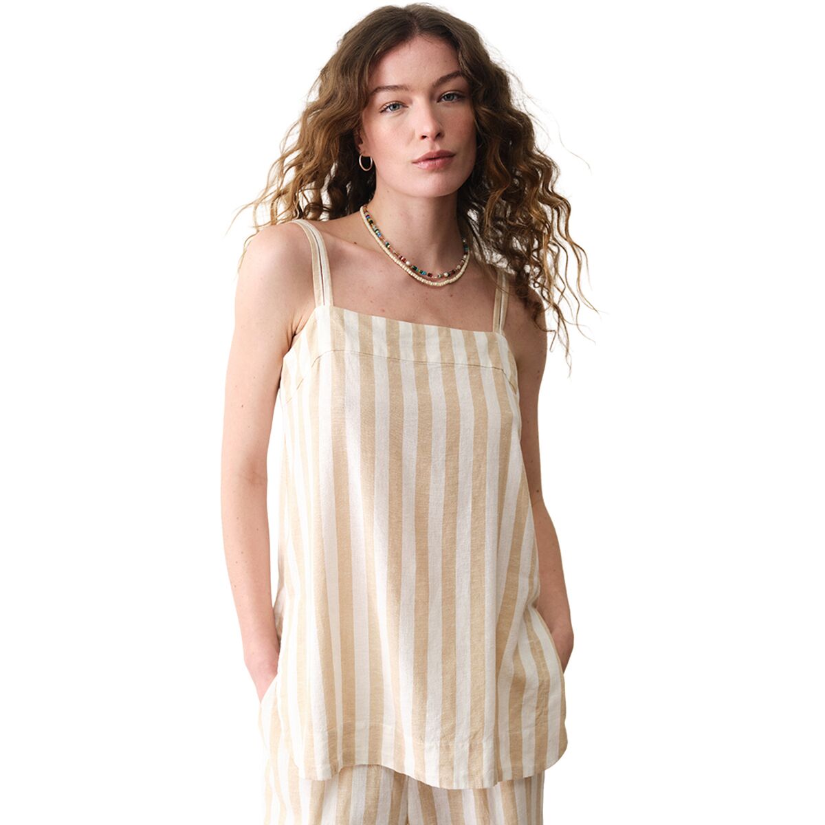 Image of Marine Layer Hemp Set Top - Women's Cream/Taupe Stripe, S