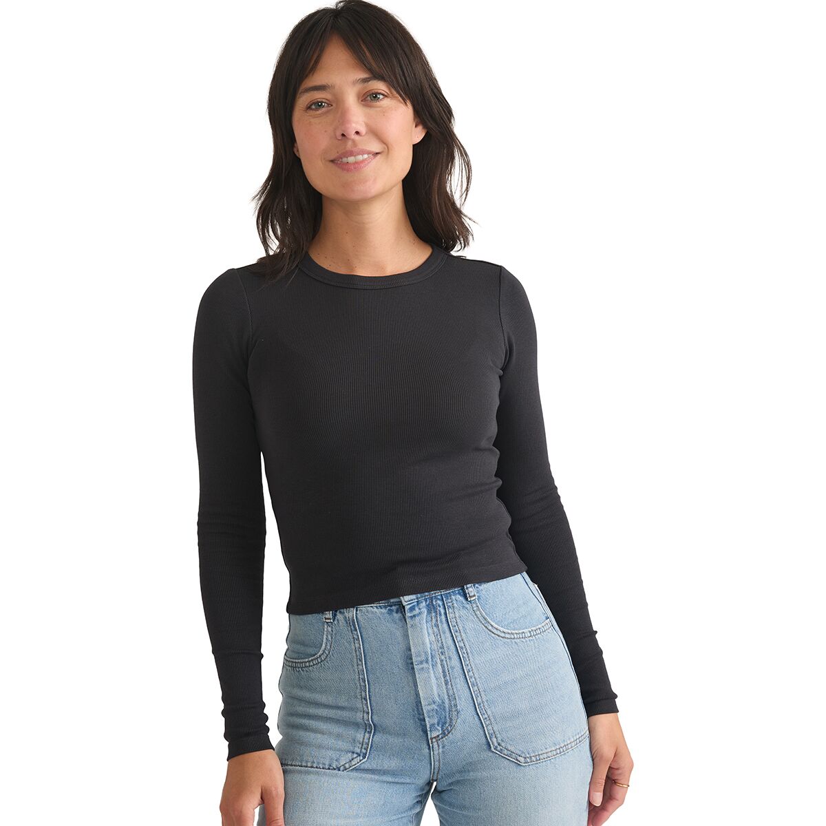 Image of Marine Layer Lexi Rib Sun-In Long-Sleeve Crew Top - Women's Black, XS