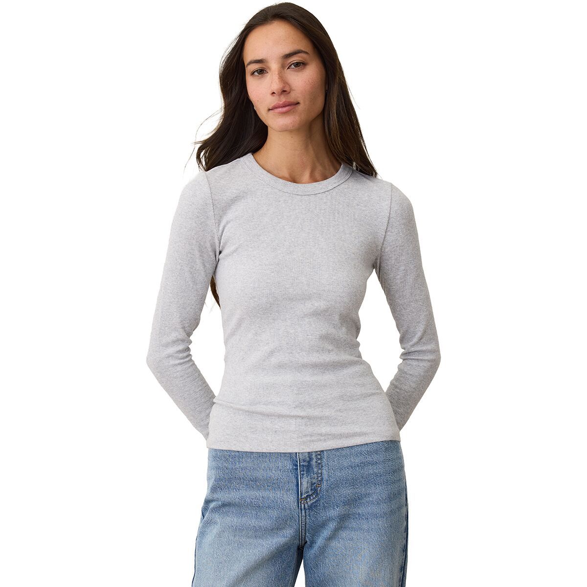 Image of Marine Layer Lexi Rib Sun-In Long-Sleeve Crew Top - Women's Heather Grey, S