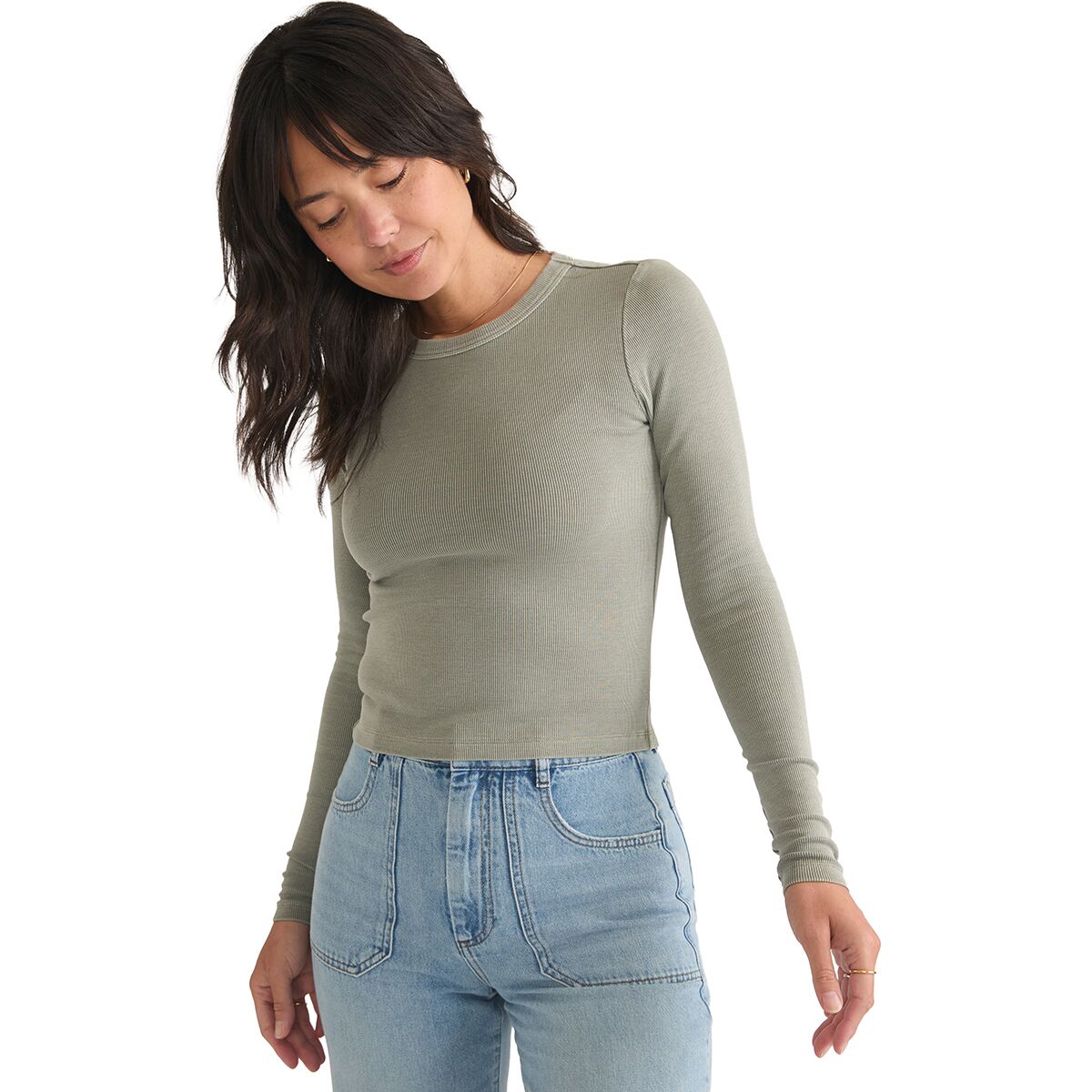 Image of Marine Layer Lexi Rib Sun-In Long-Sleeve Crew Top - Women's Shadow, XS