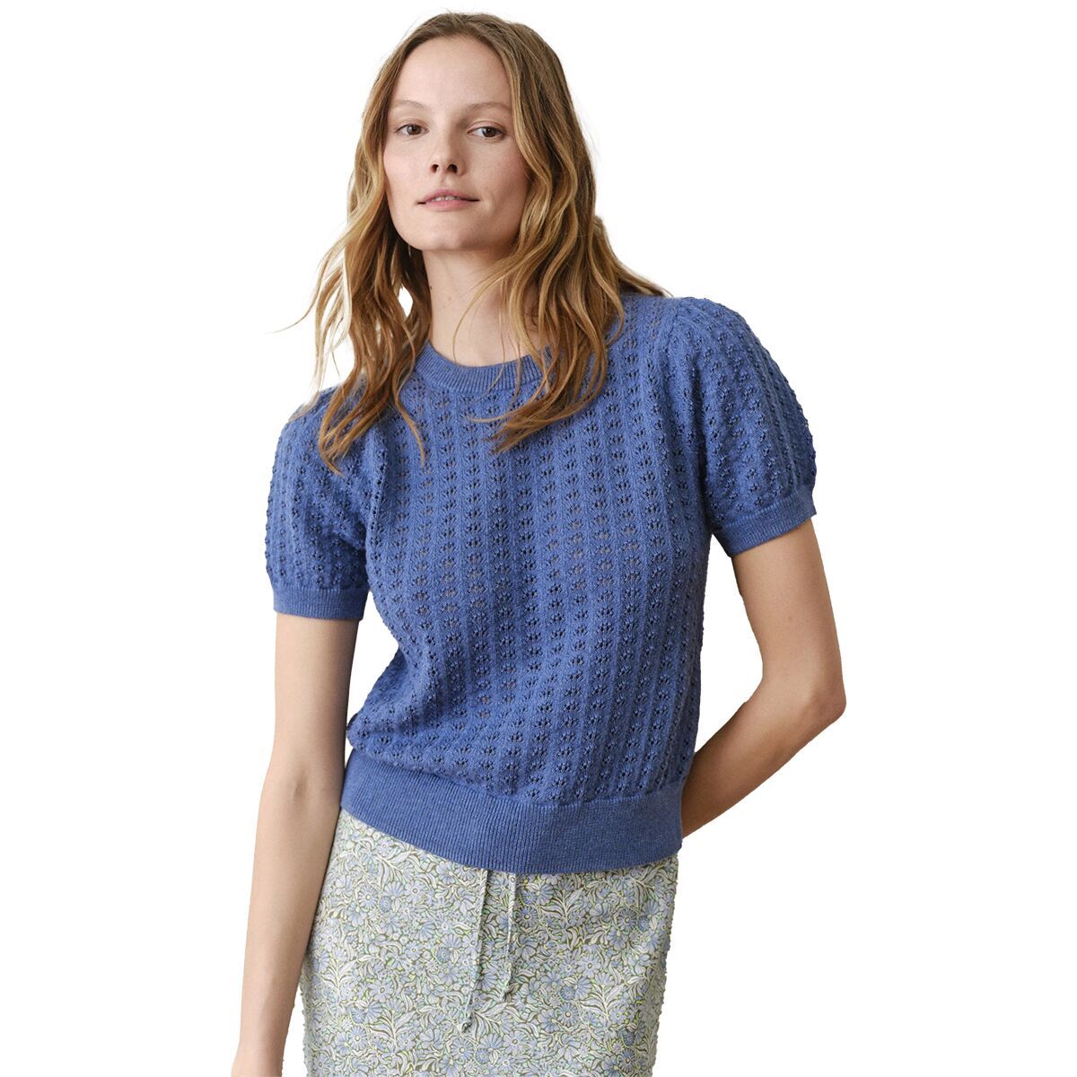 Image of Marine Layer Piper Puff Sleeve Sweater - Women's Blue Heather, XL
