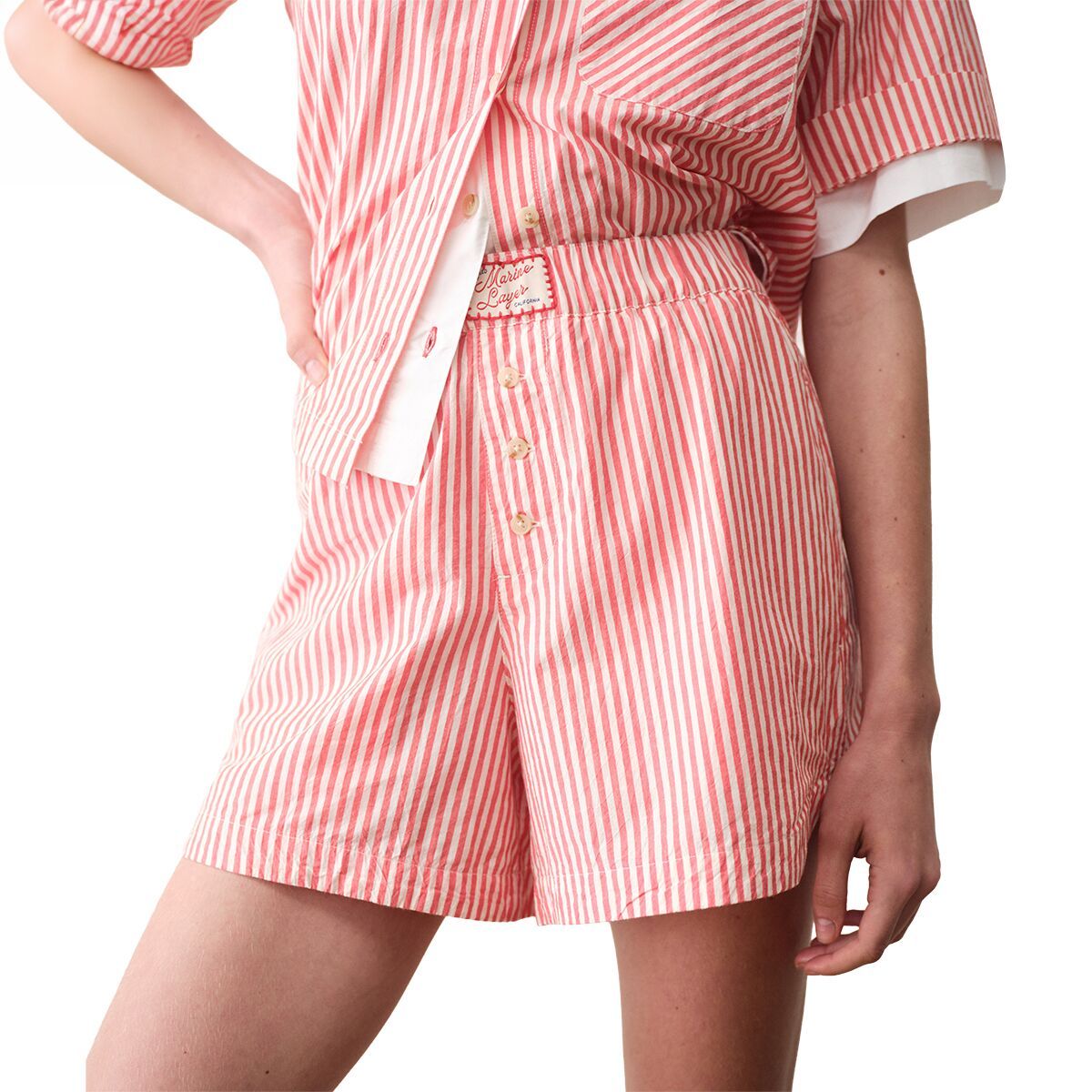 Image of Marine Layer Poplin Boxer Short - Women's Red Stripe, L
