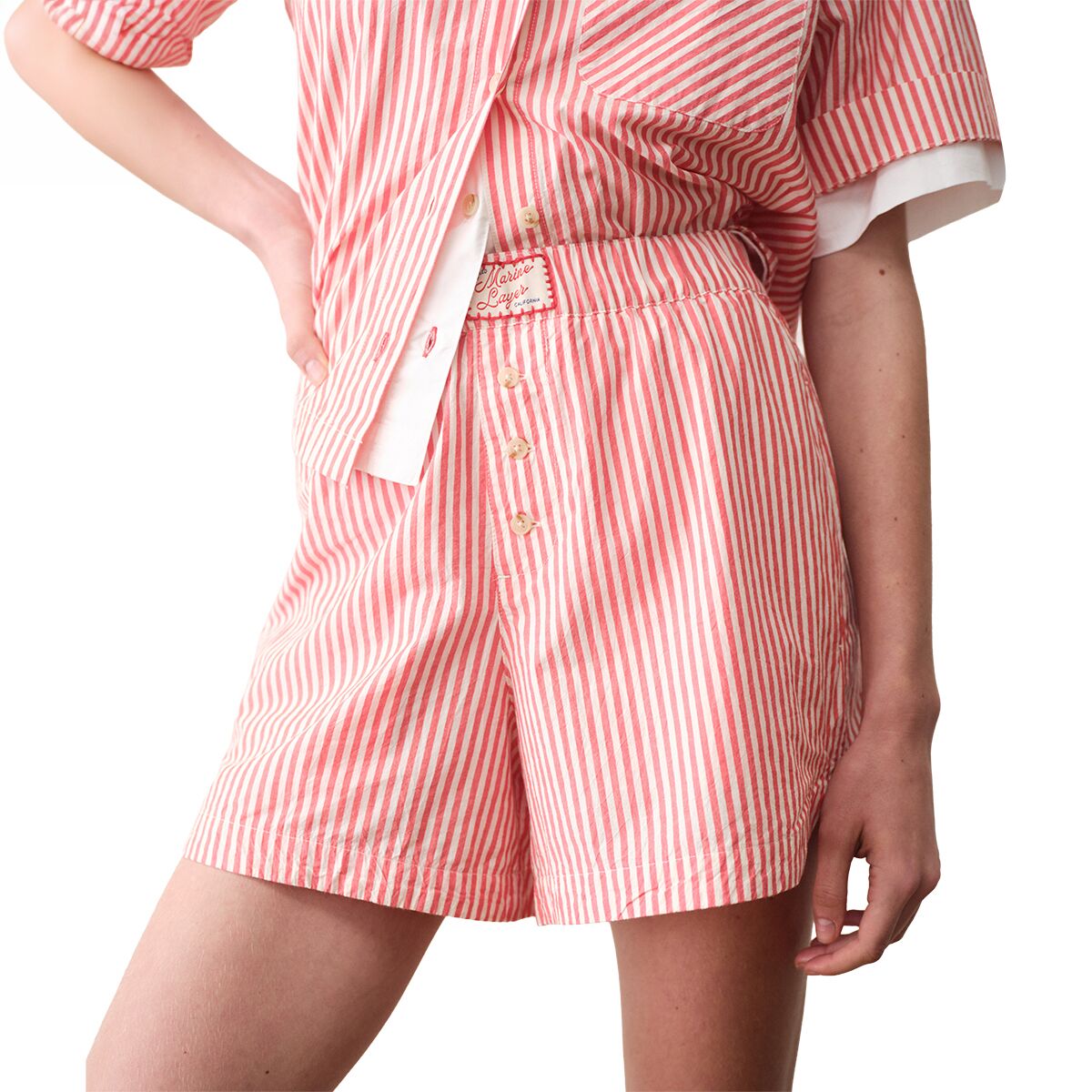 Image of Marine Layer Poplin Boxer Short - Women's Red Stripe, XL