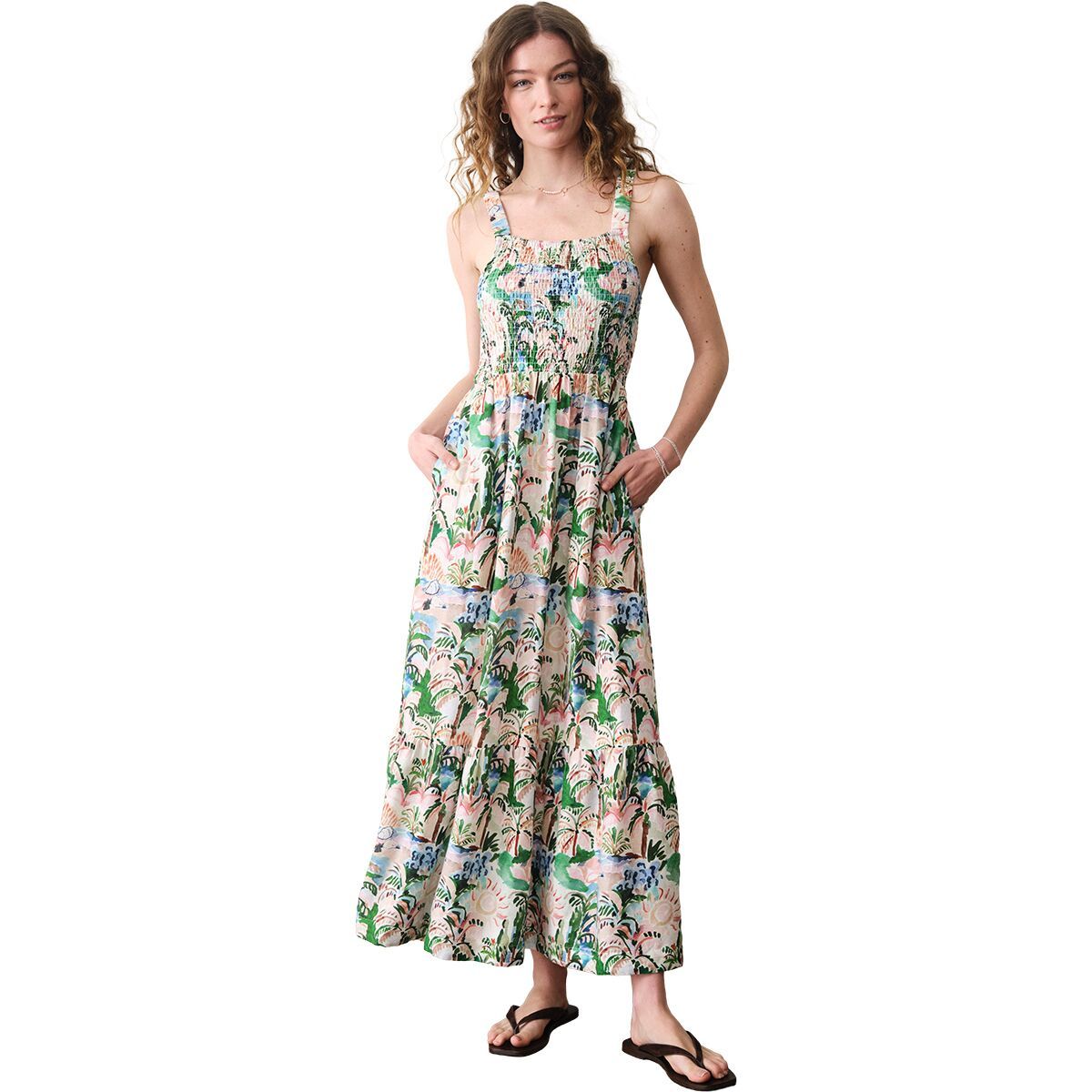 Image of Marine Layer Selene Maxi Dress - Women's Watercolor Palm, XL