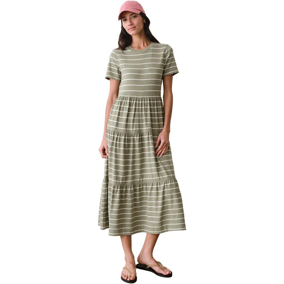 Image of Marine Layer Vintage Slub YD Midi Dress - Women's Olive Stripe, XL