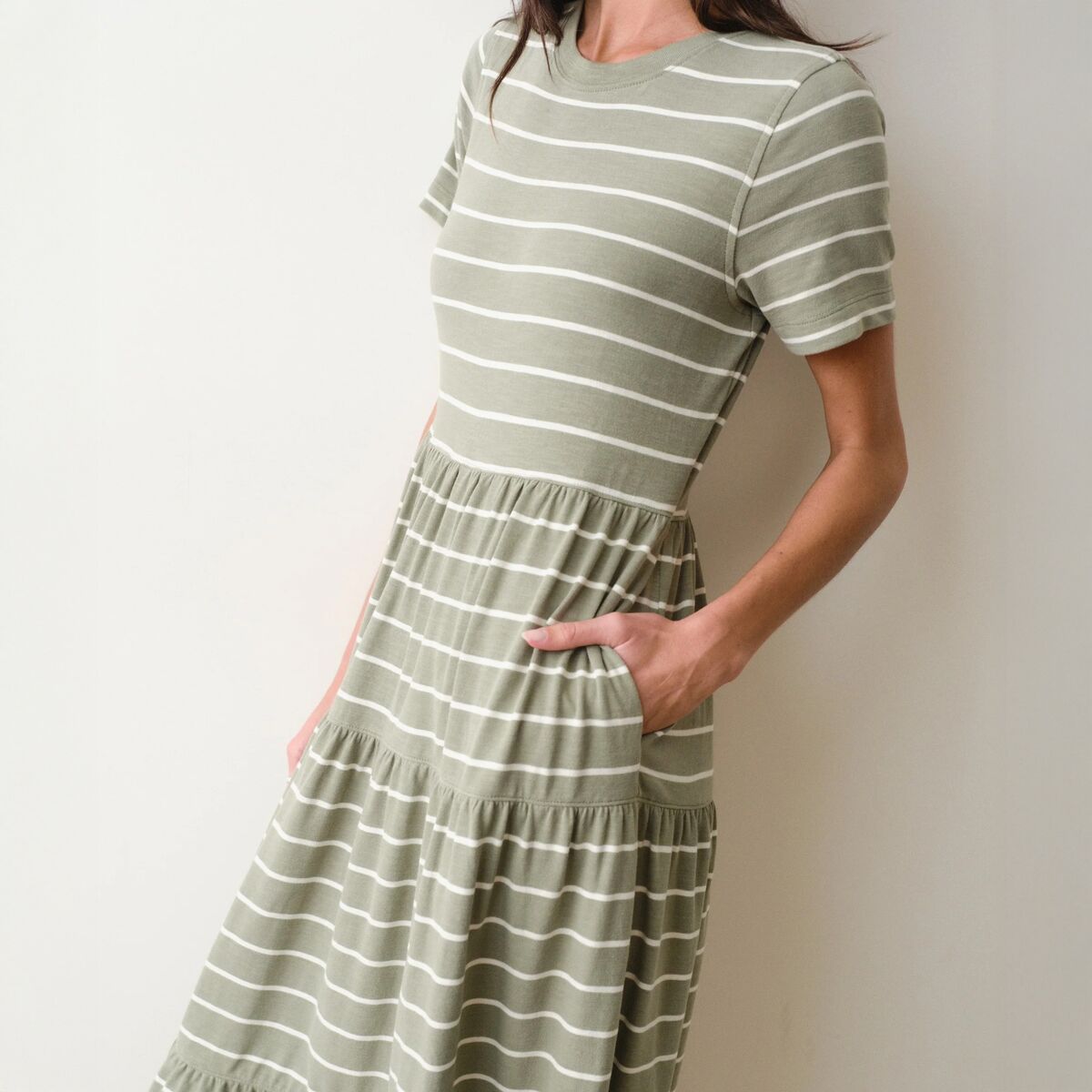marine layer vintage slub midi dress Women's Luxe Sueded Midi Dress | Rose Stripe