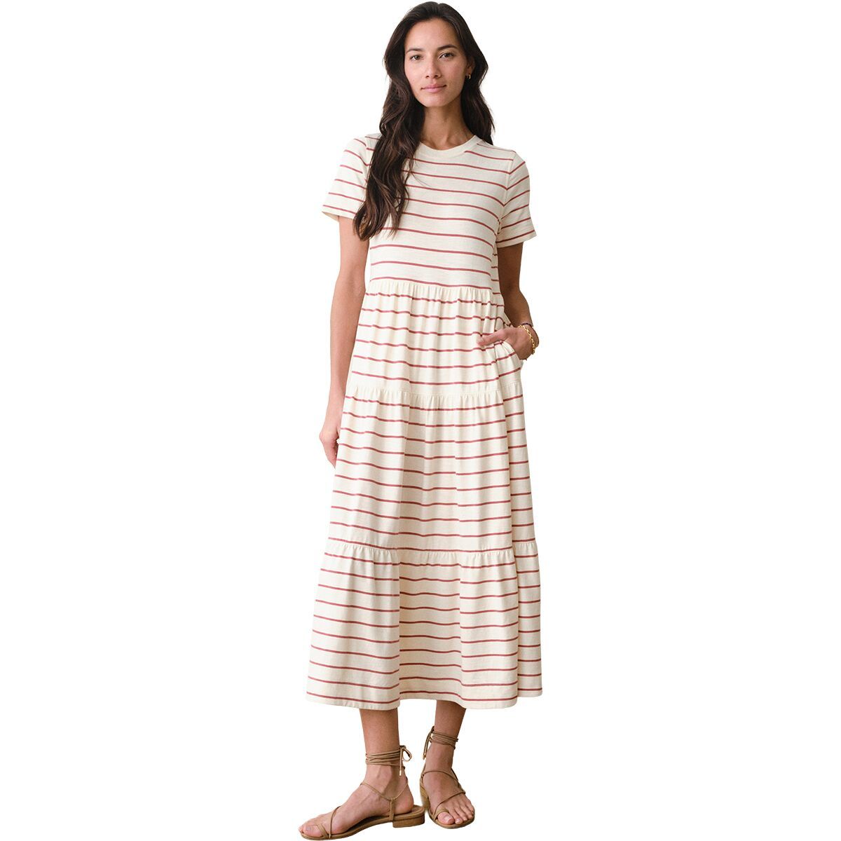 Image of Marine Layer Vintage Slub YD Midi Dress - Women's Withered Rose Stripe, M