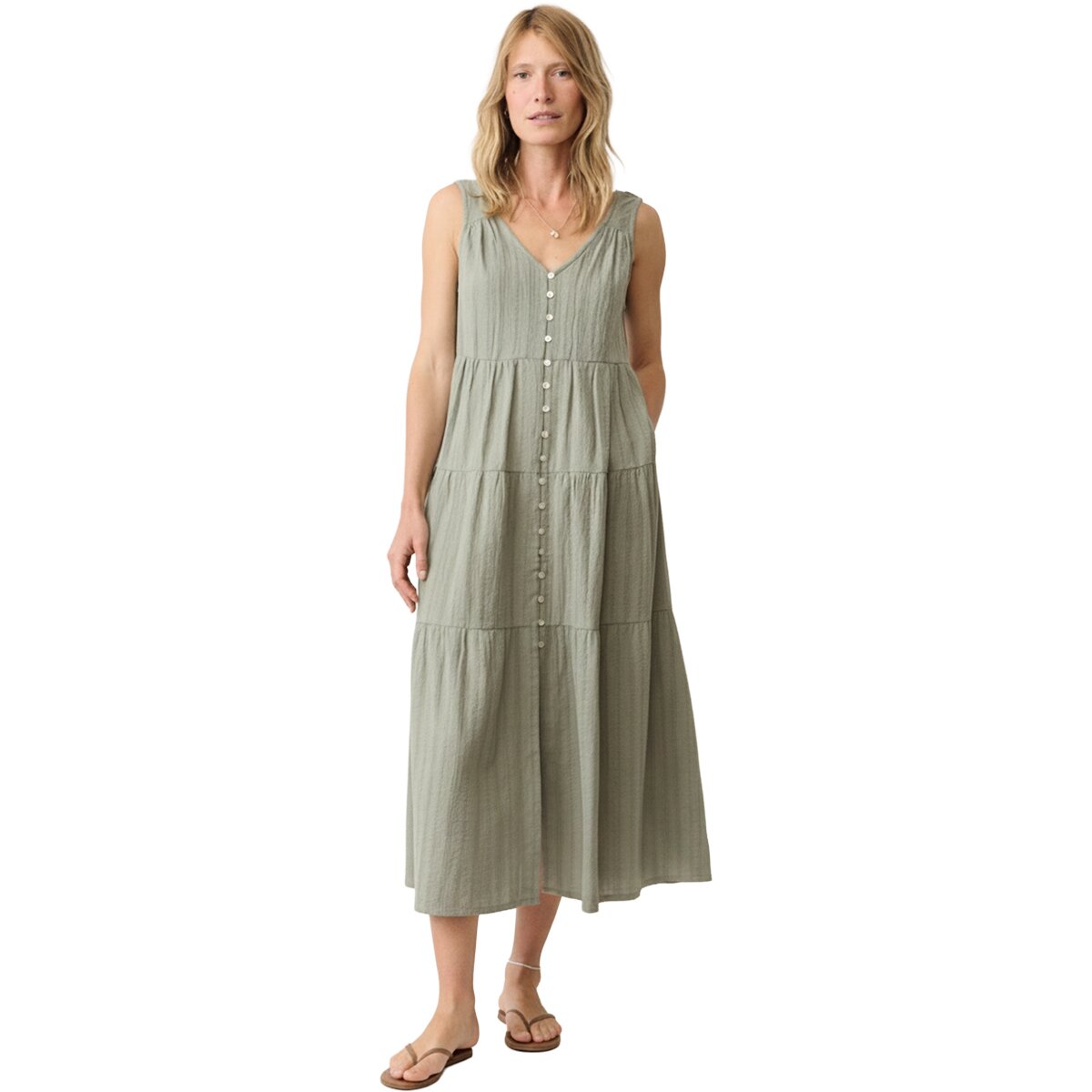 Image of Marine Layer Button Through Corinne Dobby Dress - Women's Sea Spray, S