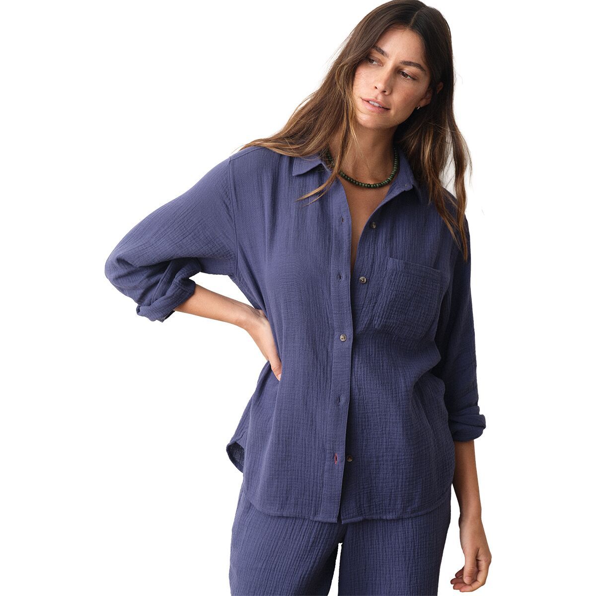 Image of Marine Layer Jane Relaxed Double Cloth Shirt - Women's Deep Cobalt, XL