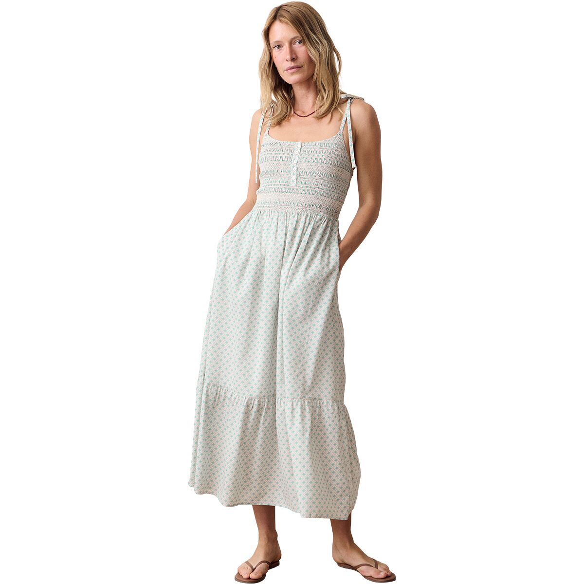Marine Layer Marine Layer Carmen Smocked Dress - Women's Green Geo, XL