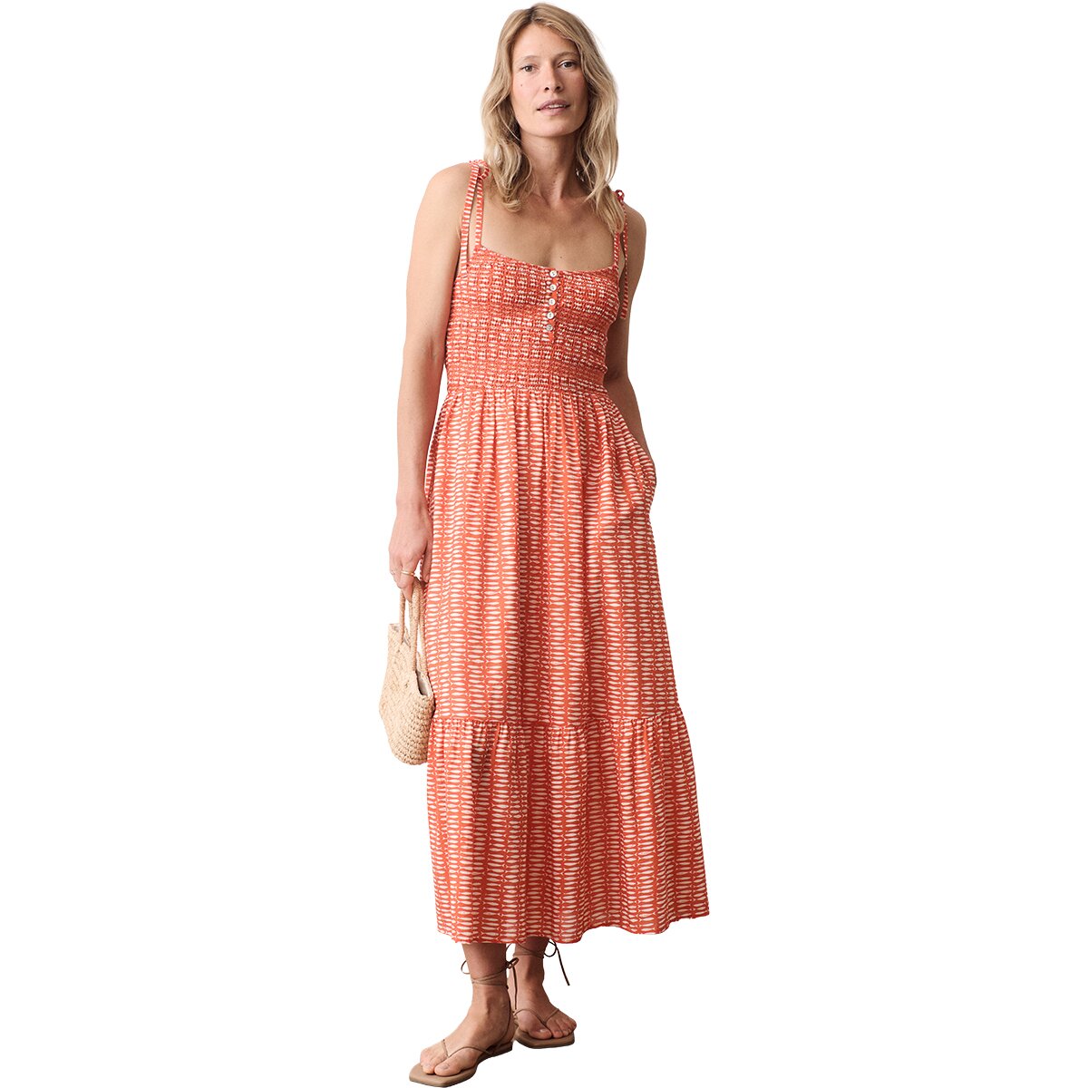 Marine Layer Marine Layer Smocked Henley Maxi Dress - Women's Bittersweet Fish, XL