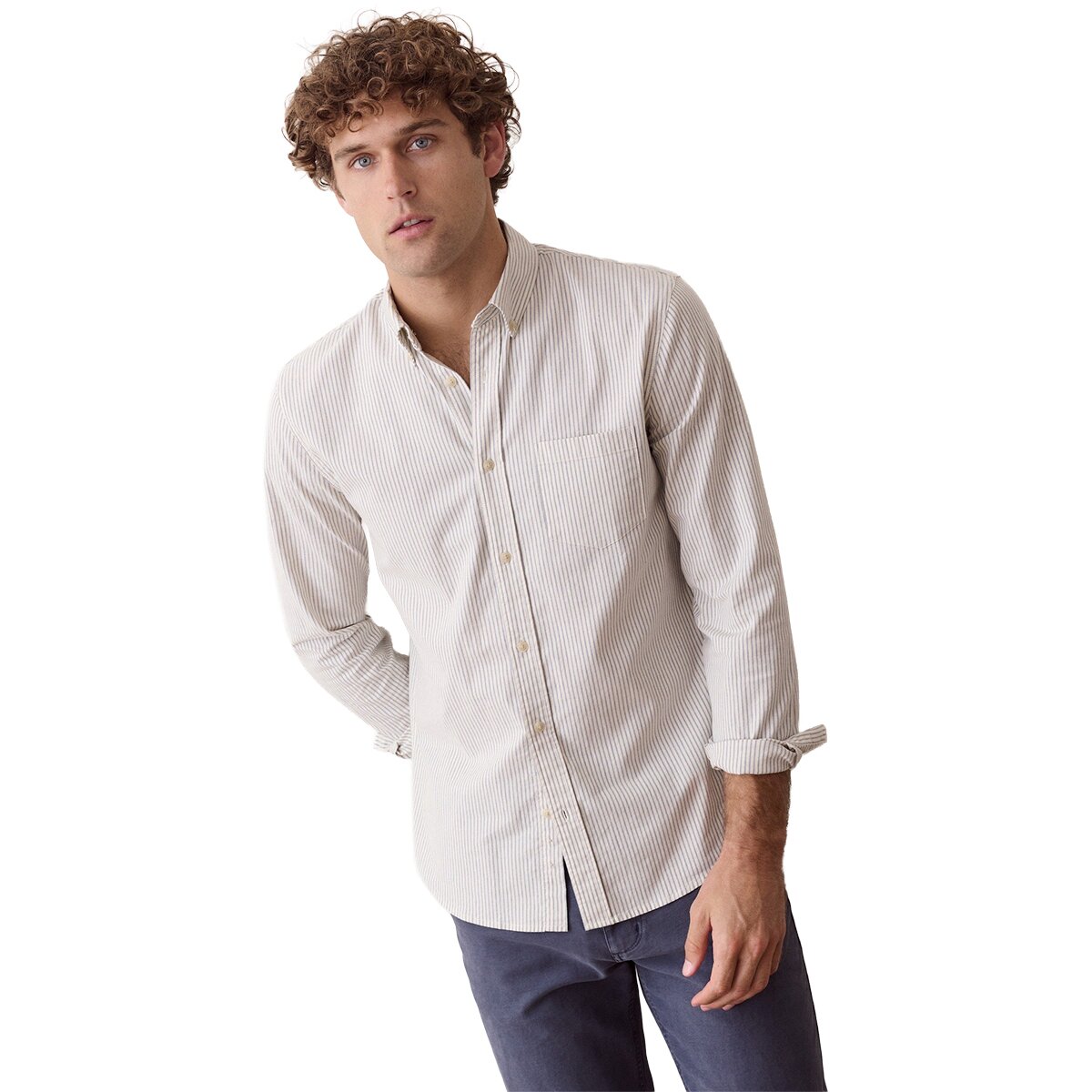 Image of Marine Layer California Oxford Long-Sleeve Shirt - Men's Navy Stripe, M