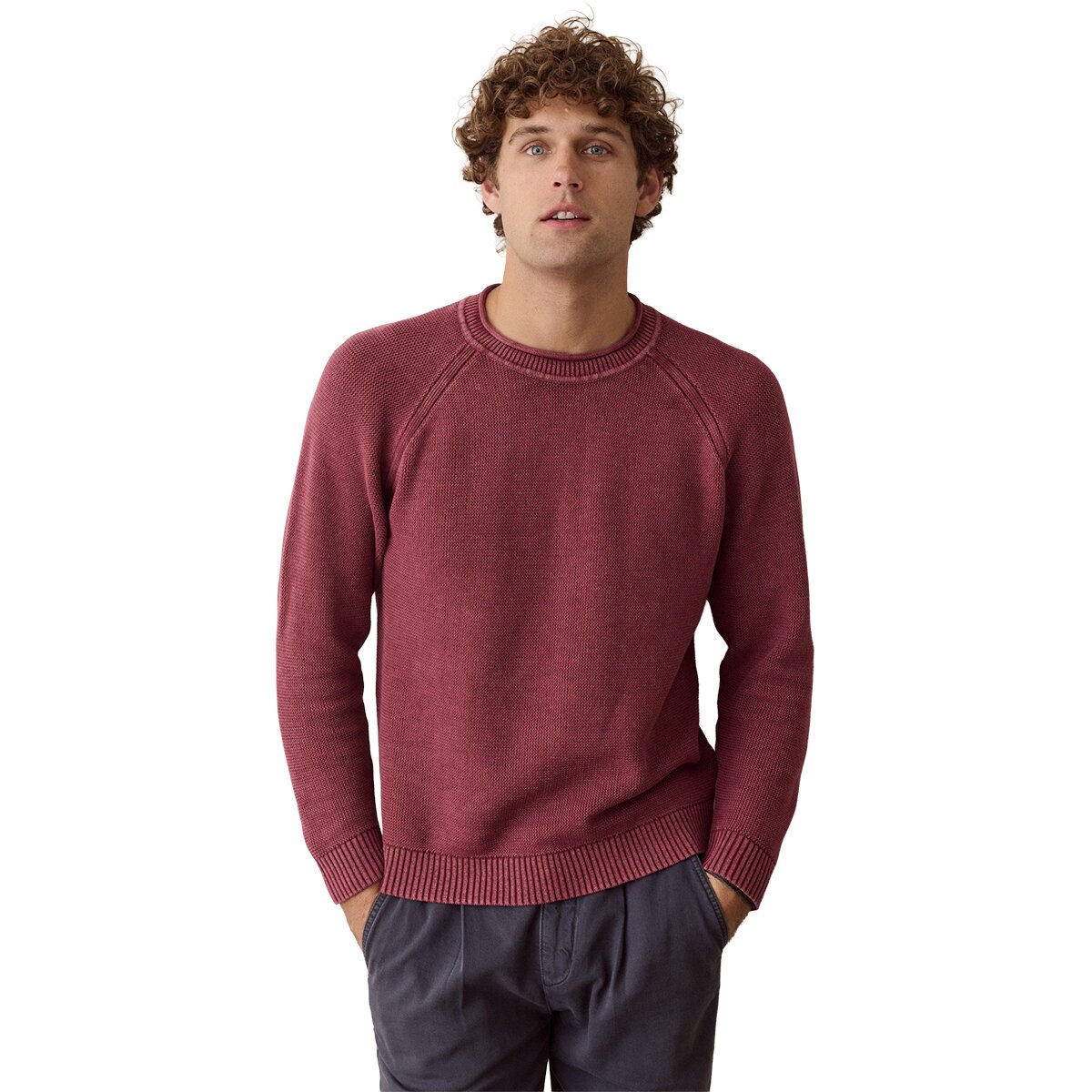 Image of Marine Layer Garment Dye Roll Neck Sweater - Men's Cabernet, M