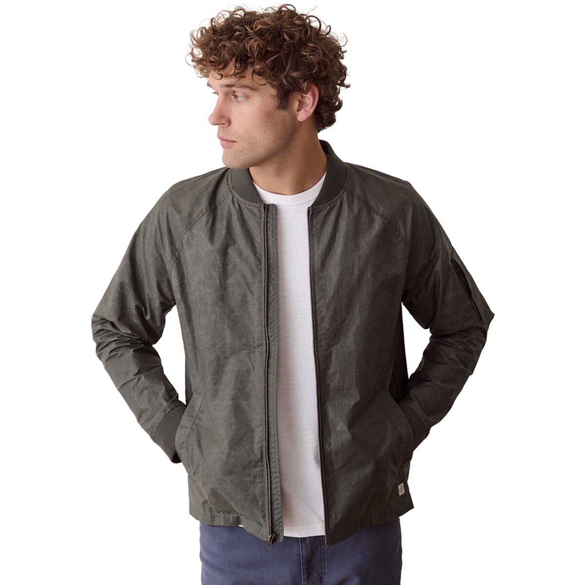 Image of Marine Layer Glenn Wax Canvas Bomber - Men's Olive, M