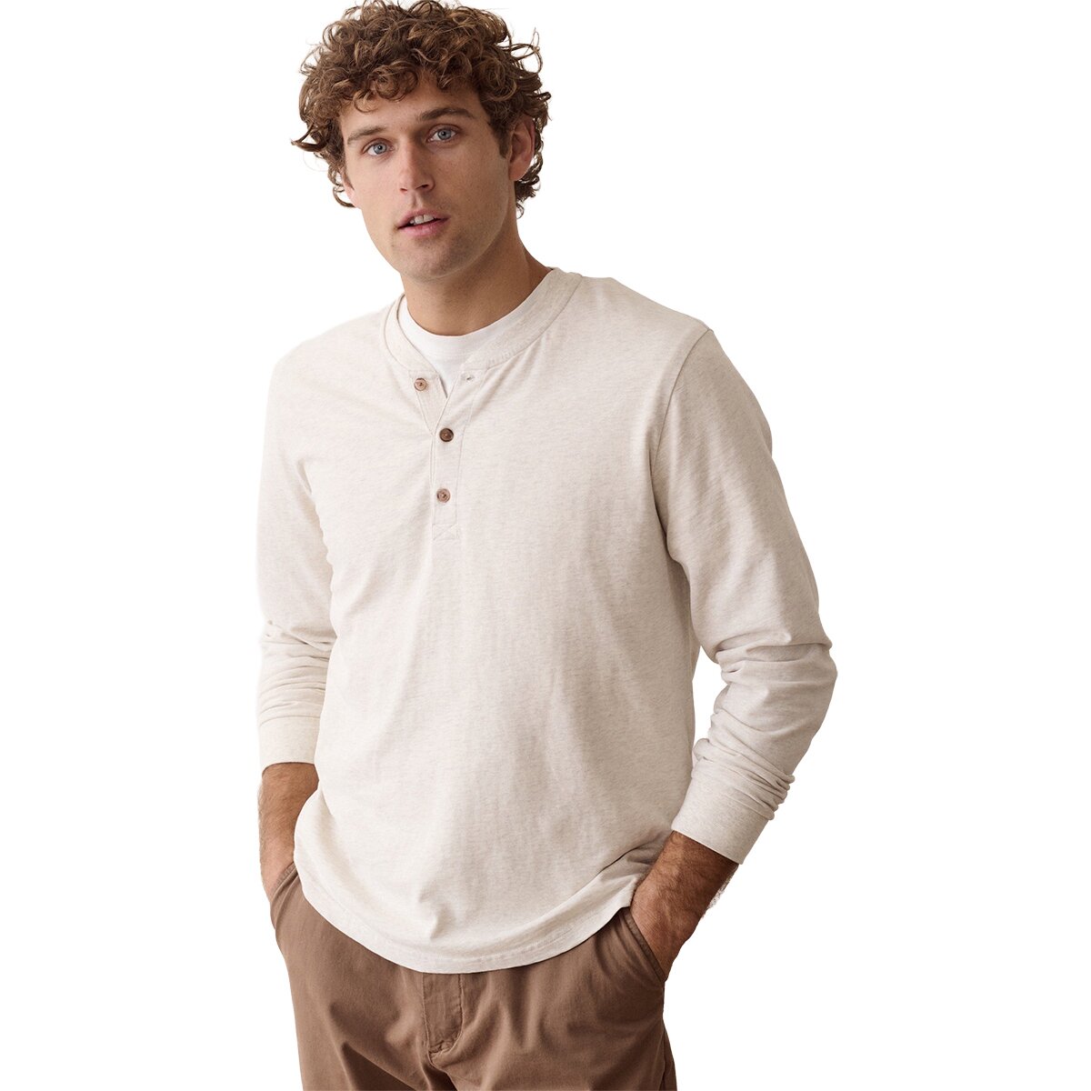 Image of Marine Layer Luxe 250 Henley - Men's Oatmeal Heather, M