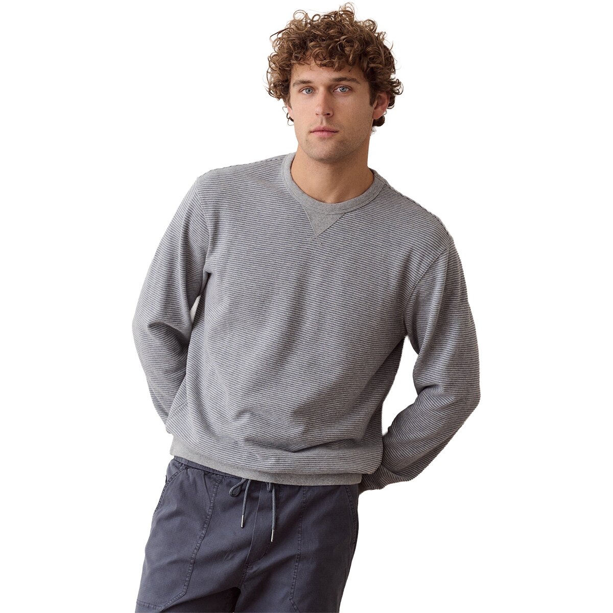 Image of Marine Layer Relaxed Cloud 9 Terry Crewneck Sweatshirt - Men's Heather Grey Stripe, M