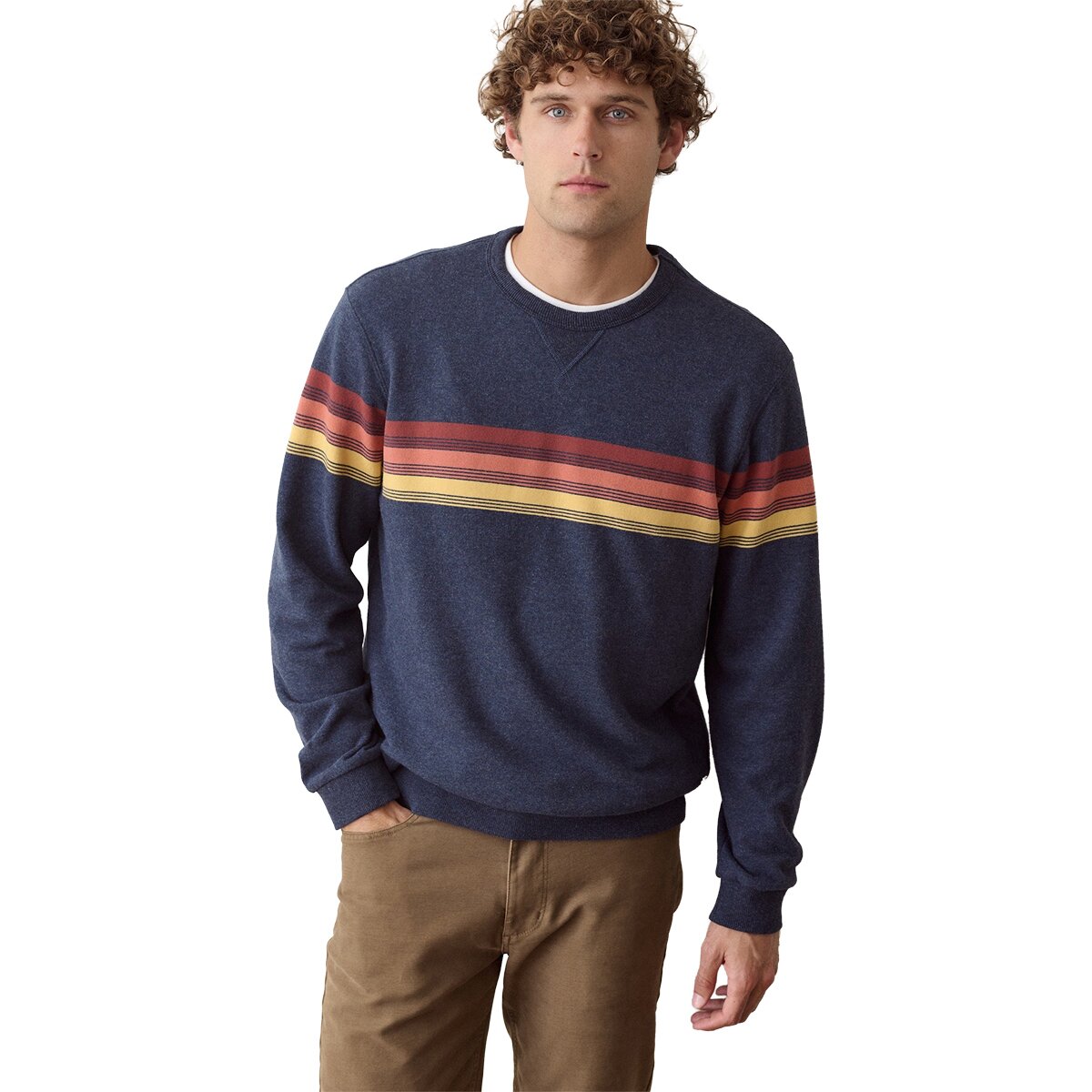 Image of Marine Layer Relaxed Cloud 9 Terry Crewneck Sweatshirt - Men's Navy Sunset Stripe, XL