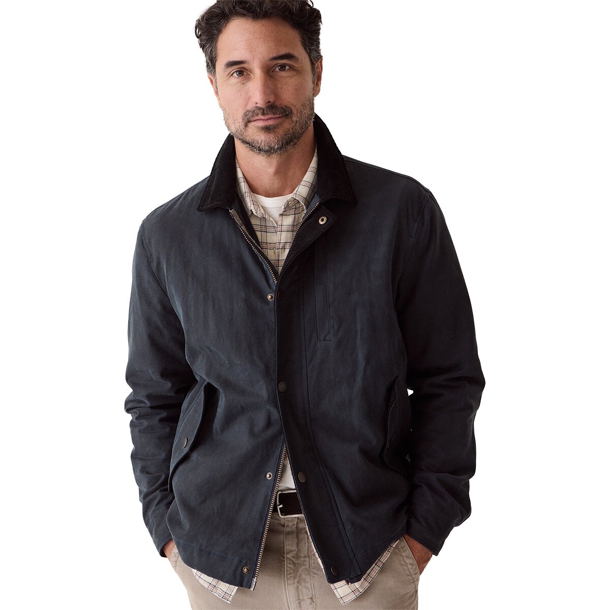 Image of Marine Layer Weston Wax Canvas Barn Jacket - Men's Dark Blue, S