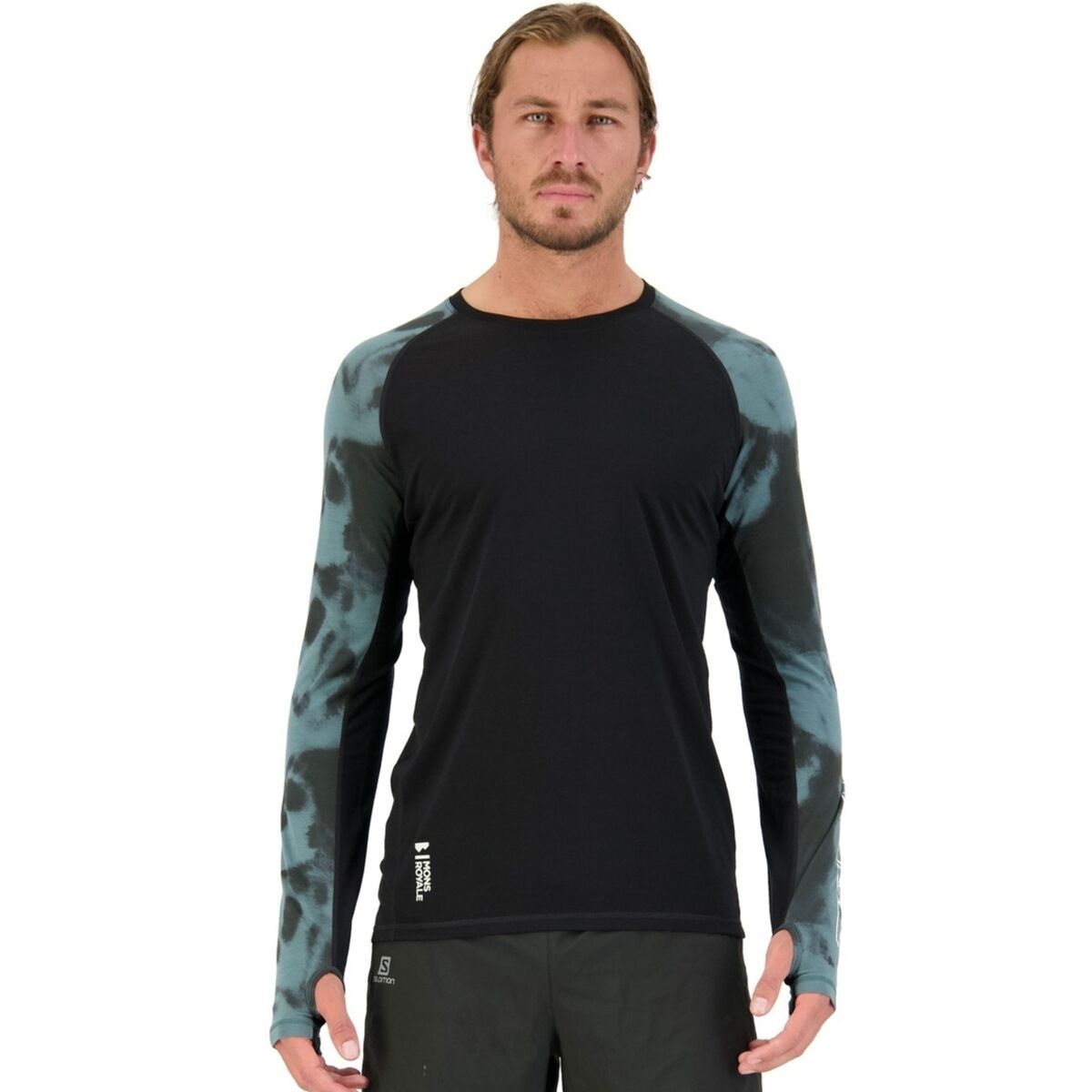Mons Royale Temple Tech Long-Sleeve Shirt - Men's Sage Tie Dye/Black, XXL