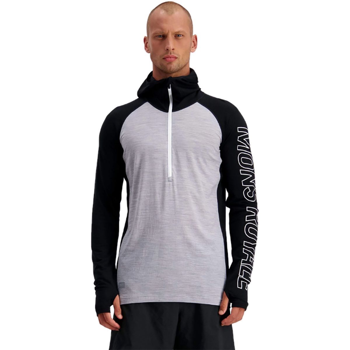 Mons Royale Temple Tech Hooded Zip Top - Men's Black/Grey Marl, S