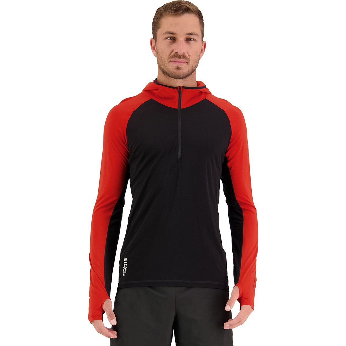 Mons Royale Temple Tech Hooded Zip Top - Men's Retro Red/Black, M