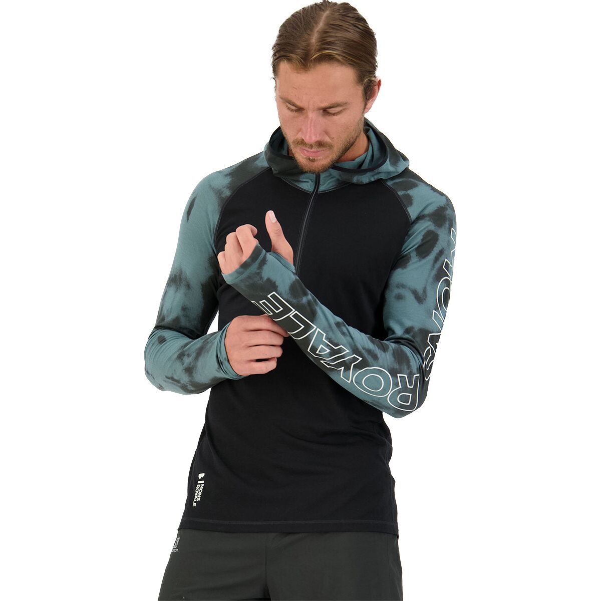 Mons Royale Temple Tech Hooded Zip Top - Men's Sage Tie Dye/Black, L