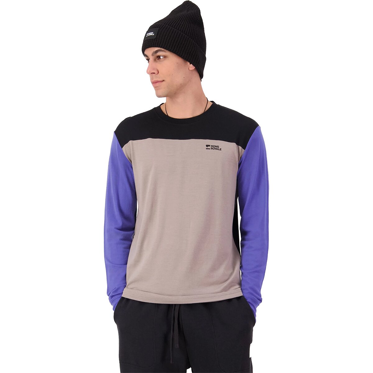 Mons Royale Yotei Tech Long-Sleeve Top - Men's Cinder/Blue Dusk/Black, XL