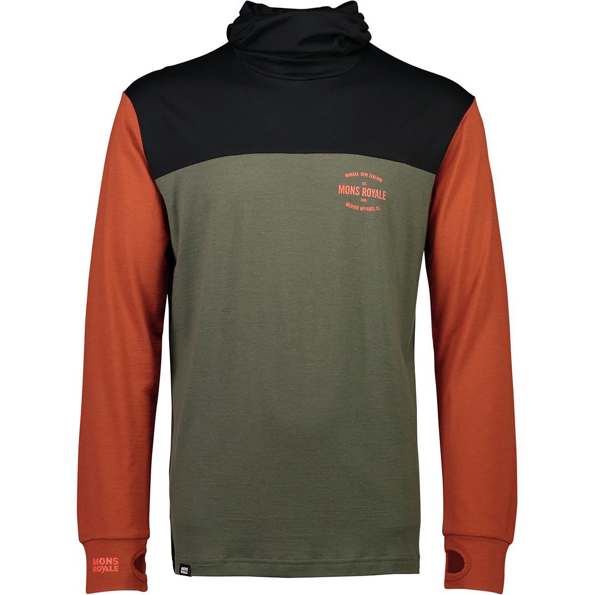 Mons Royale Yotei Powder Hoodie - Men's Olive/Clay/Black, XL