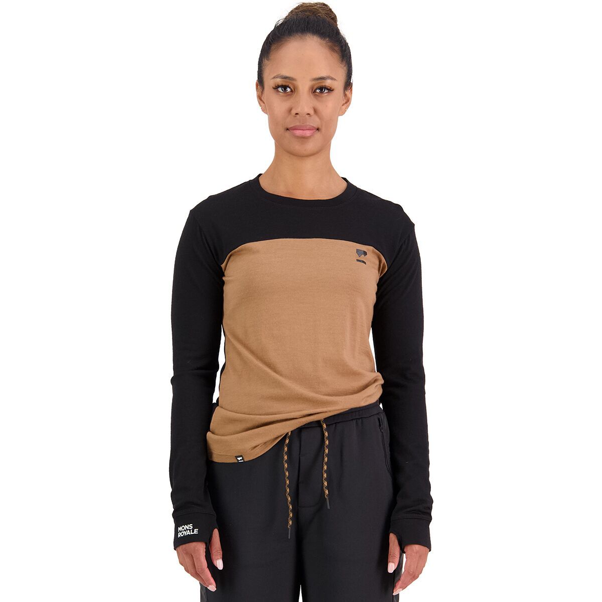 Mons Royale Yotei Boyfriend Tech Long-Sleeve Top - Women's Black/Toffee, XS