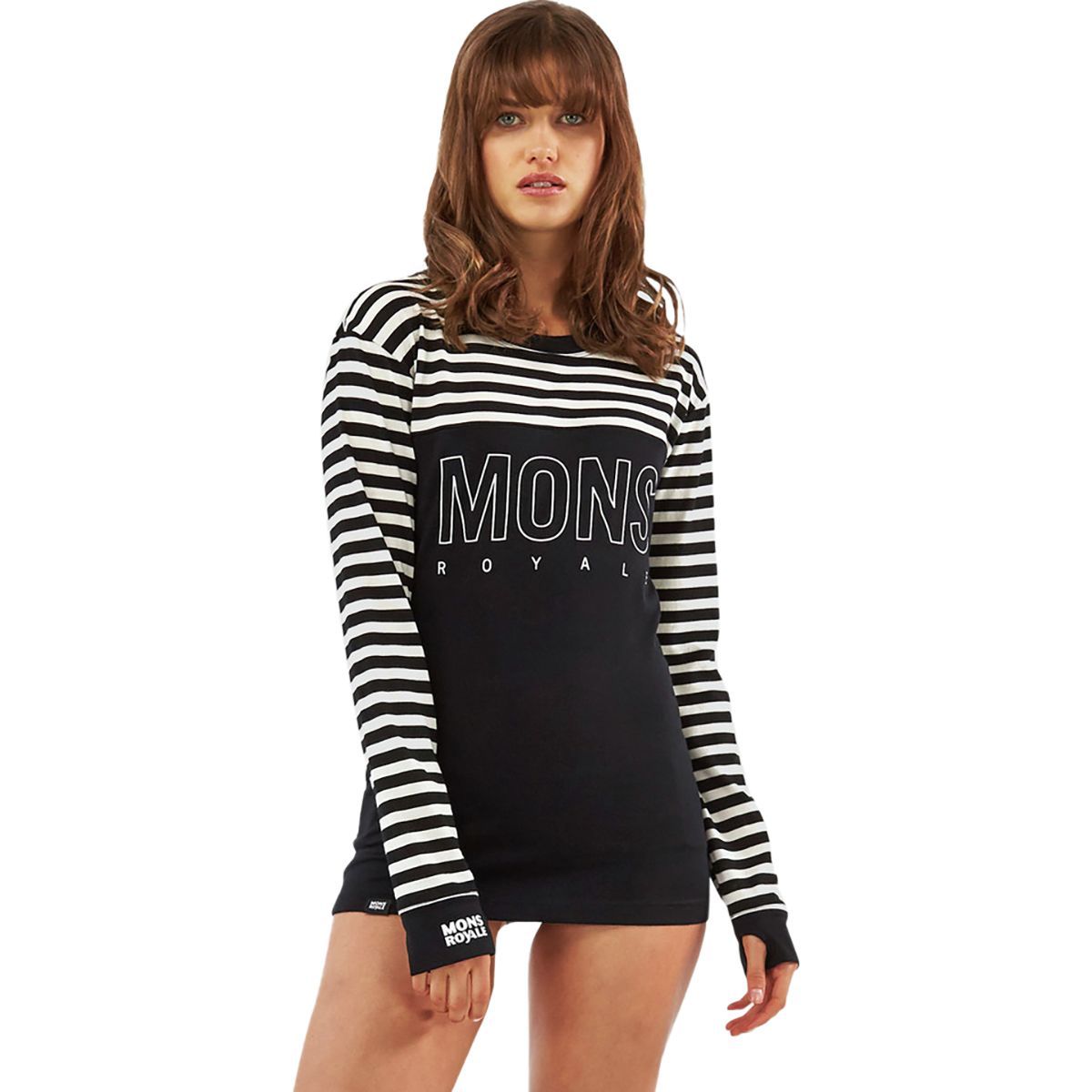Mons Royale Yotei Boyfriend Tech Long-Sleeve Top - Women's Black/Thick Stripe, L