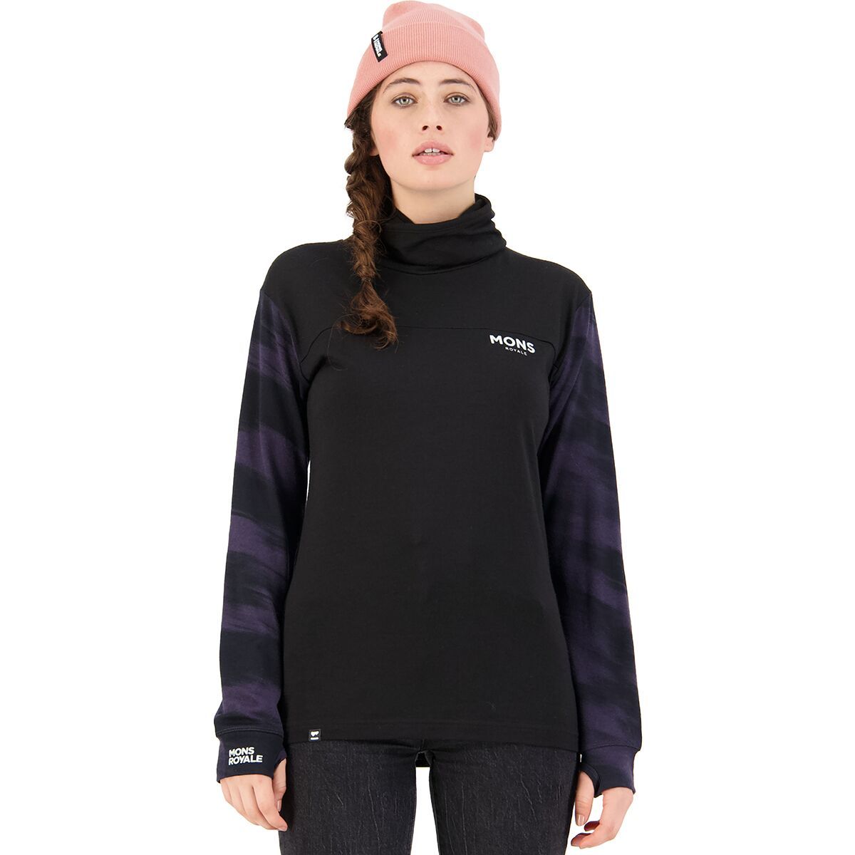 Mons Royale Yotei BF High Neck Top - Women's Black/Motion 9, XL